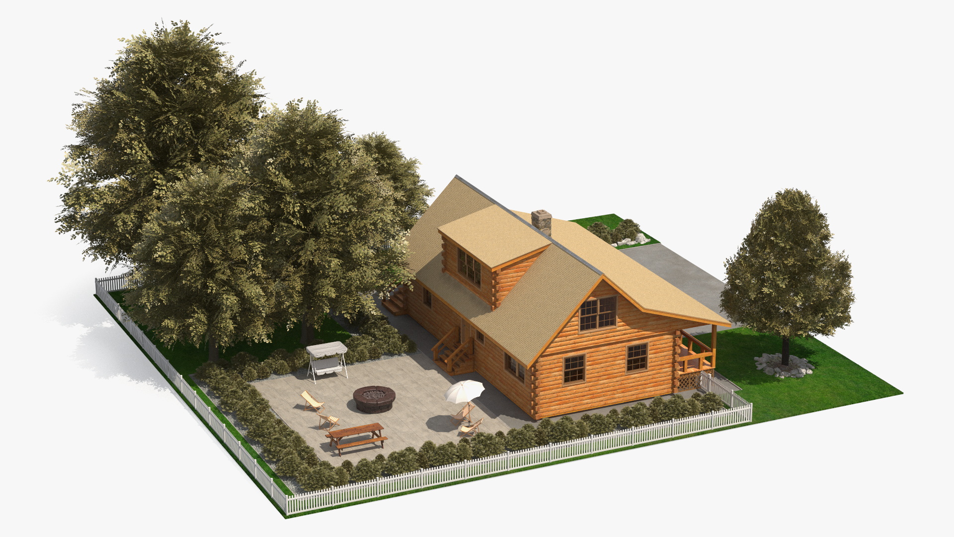 Wooden Log Home with Landscaped Yard Exterior Fur, view 5