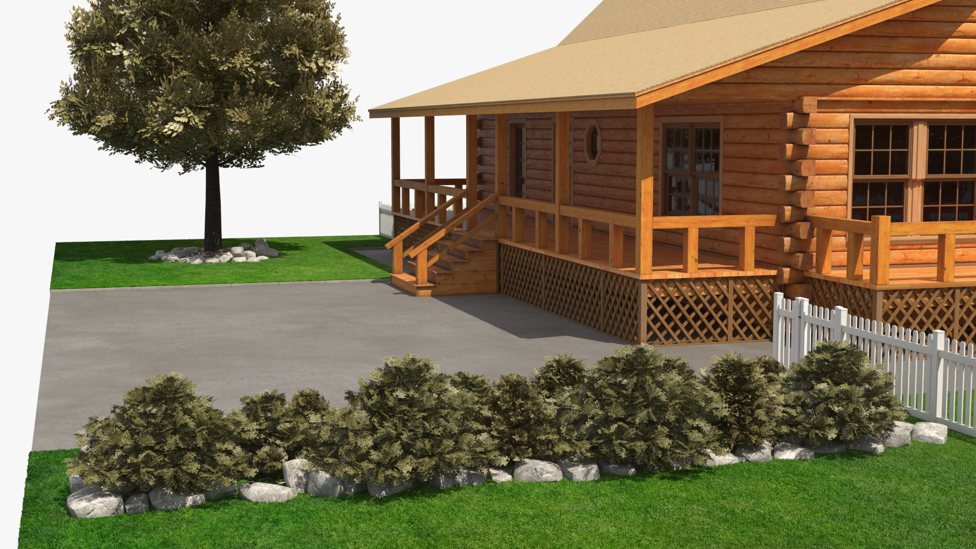 Wooden Log Home with Landscaped Yard Exterior Fur, view 7