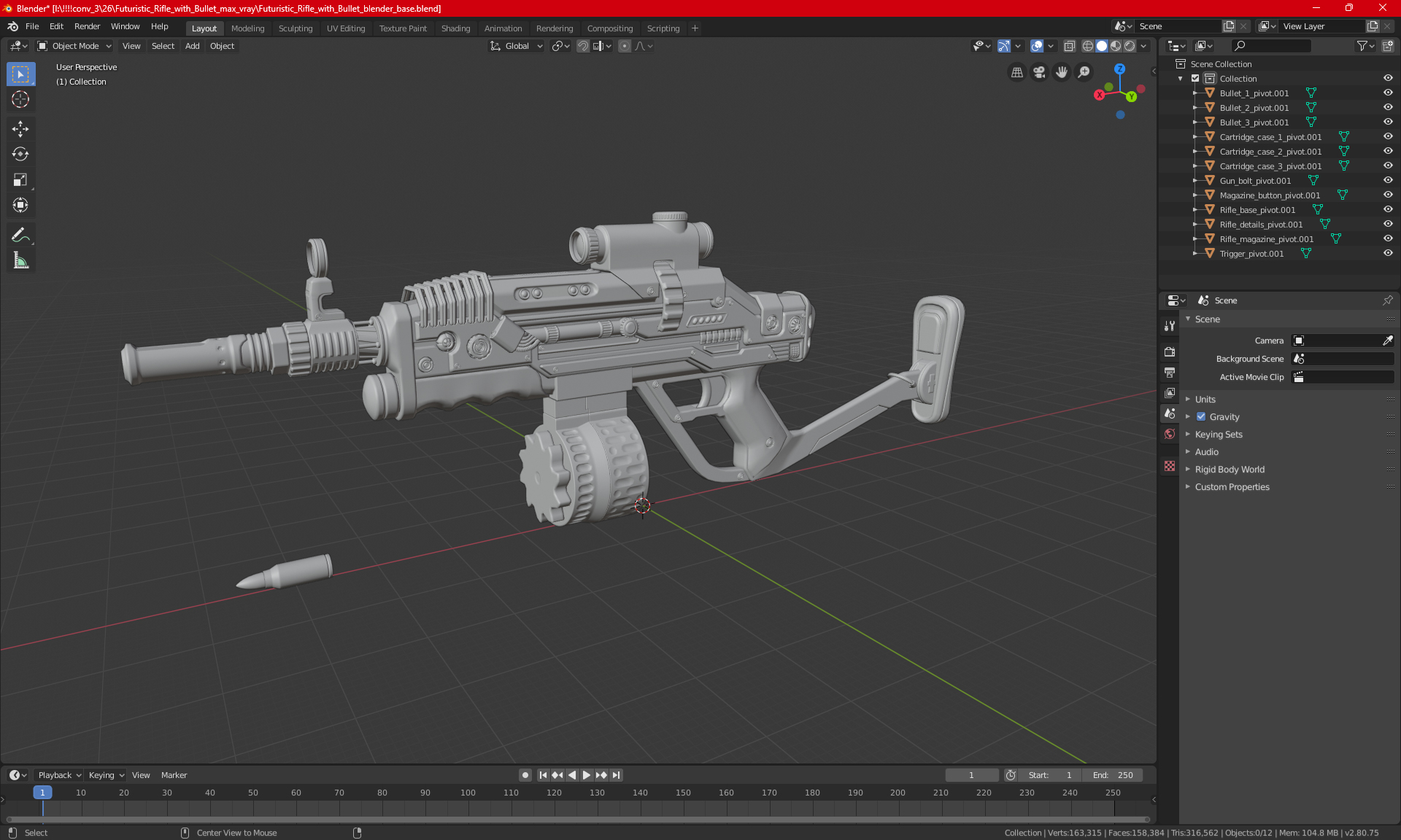 3D Futuristic Rifle with Bullet model