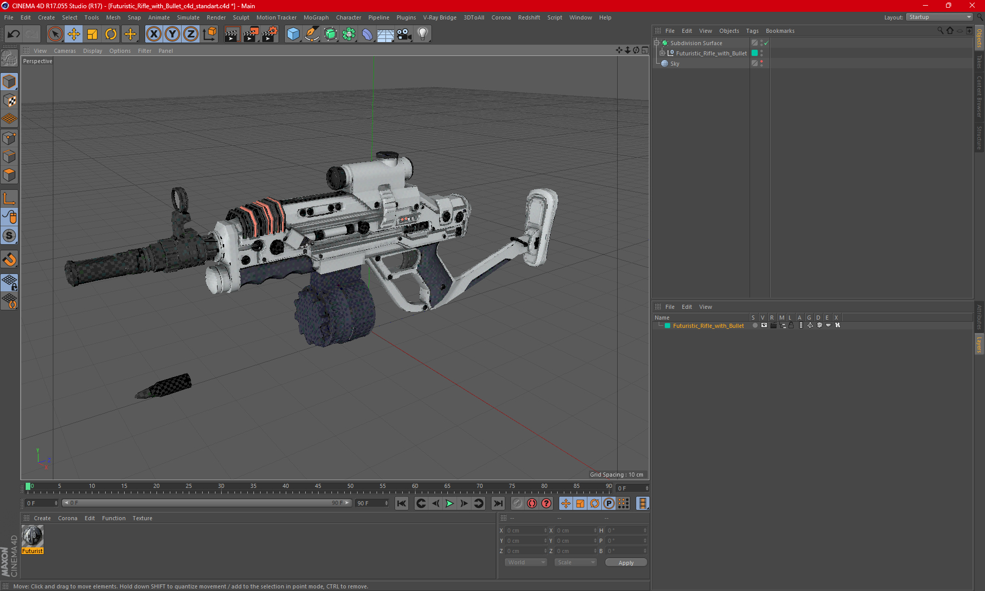 3D Futuristic Rifle with Bullet model