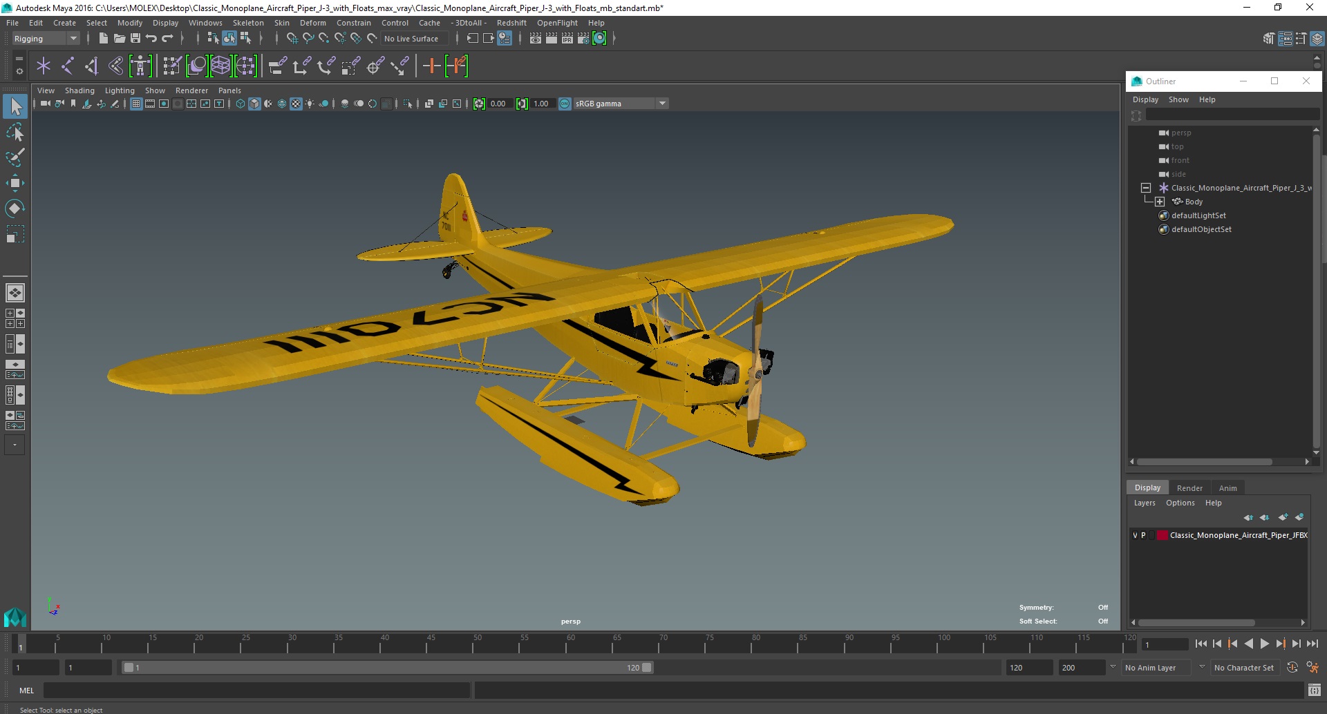 3D Classic Monoplane Aircraft Piper J-3 with Floats model