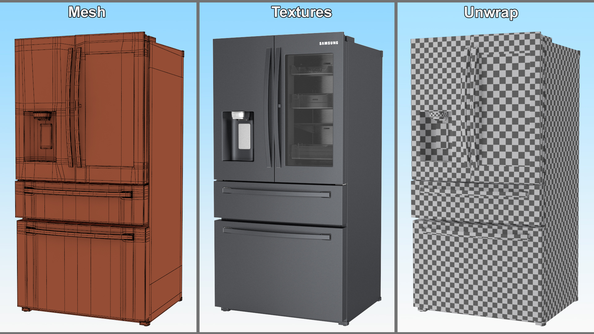 French Door Refrigerator Samsung Black Stainless Steel 3D model