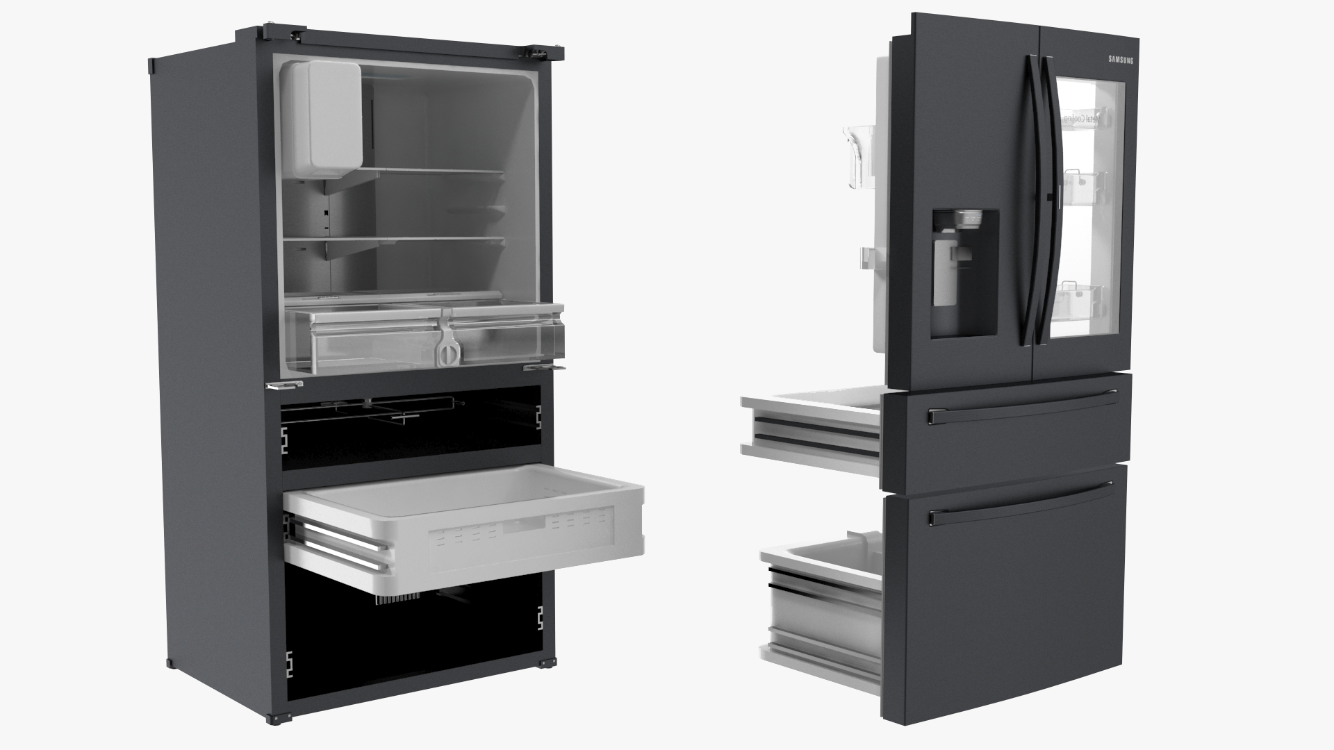 French Door Refrigerator Samsung Black Stainless Steel 3D model