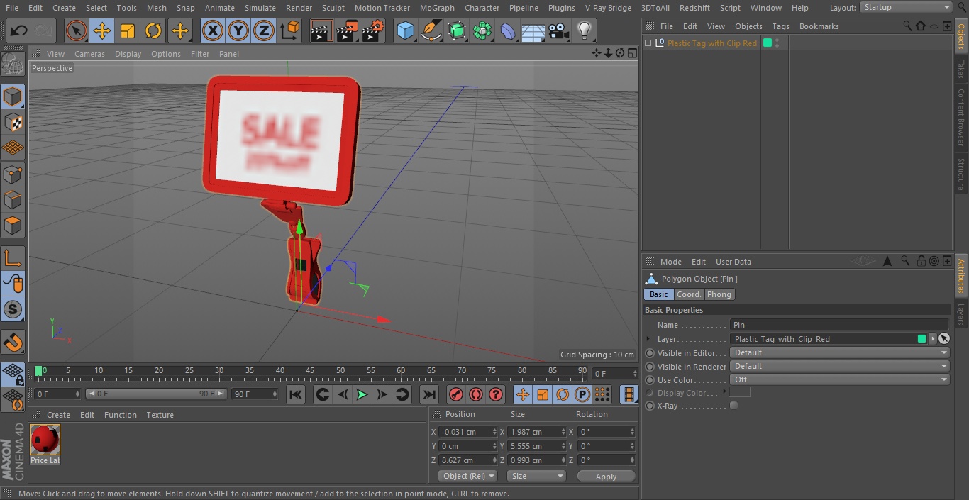 3D model Plastic Tag with Clip Red