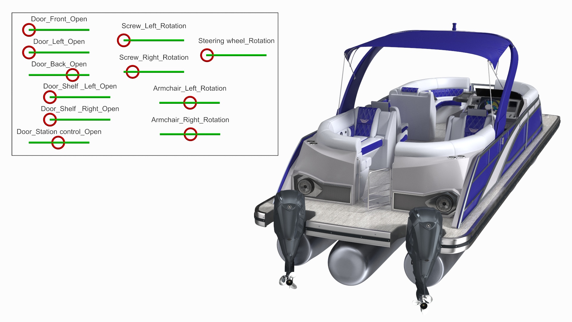 3D Modern Pontoon Boat Blue Rigged