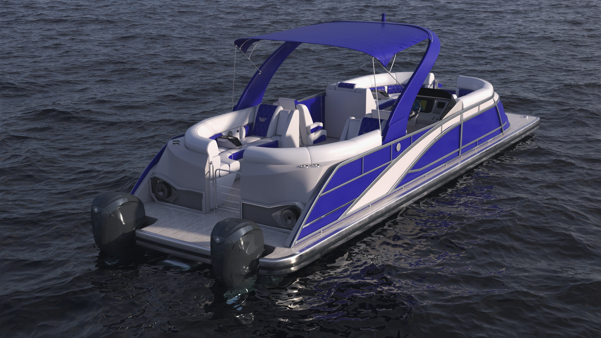 3D Modern Pontoon Boat Blue Rigged