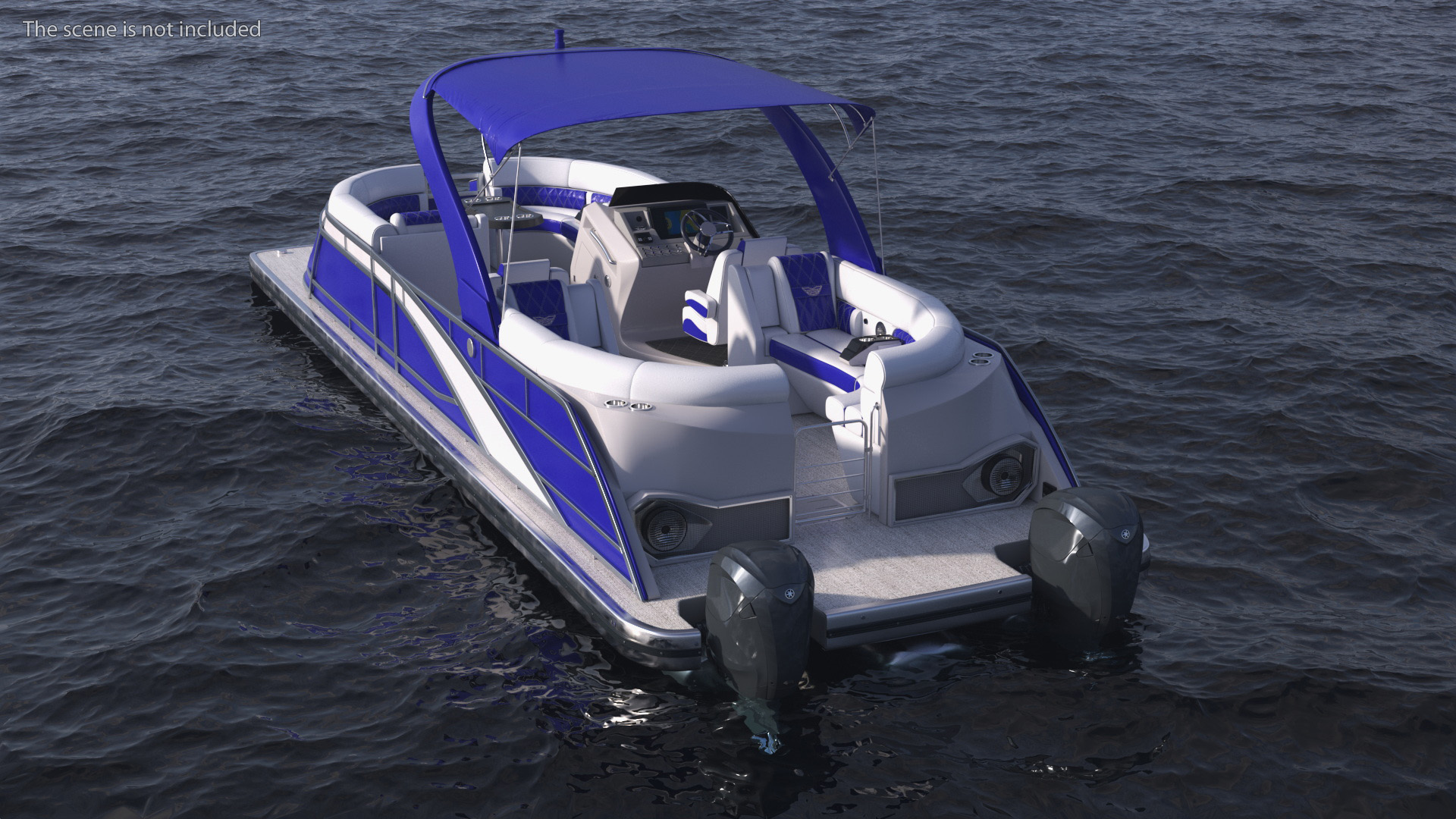 3D Modern Pontoon Boat Blue Rigged