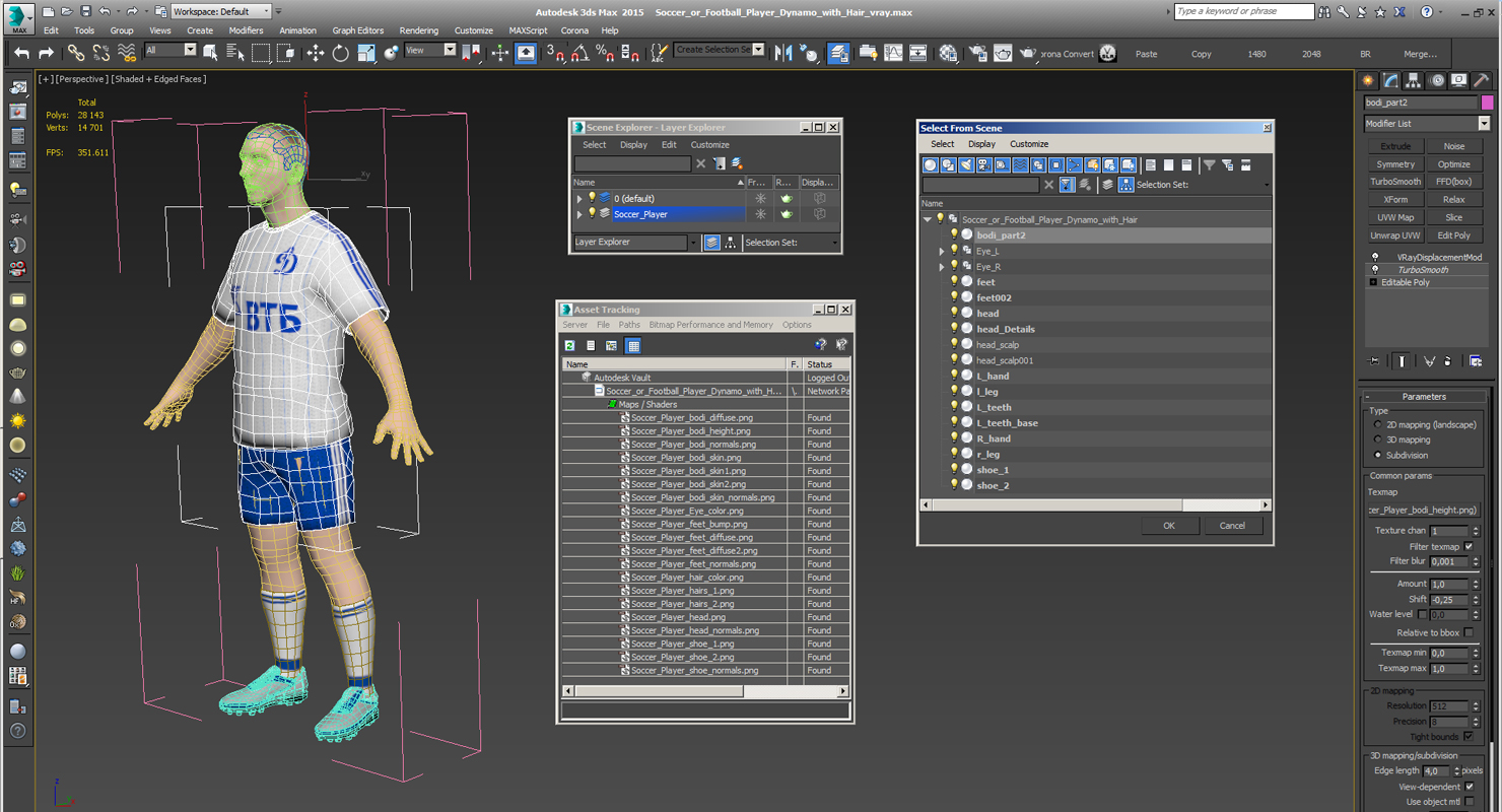 Soccer or Football Player Dynamo with Hair 3D