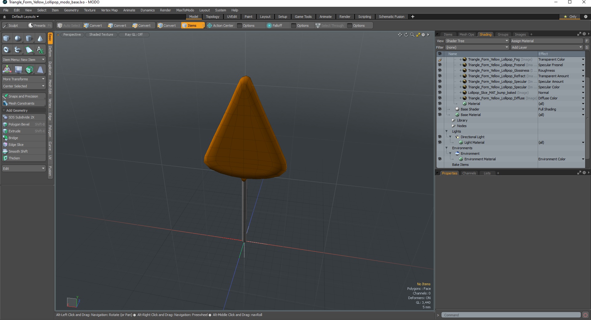 Triangle Form Yellow Lollipop 3D model