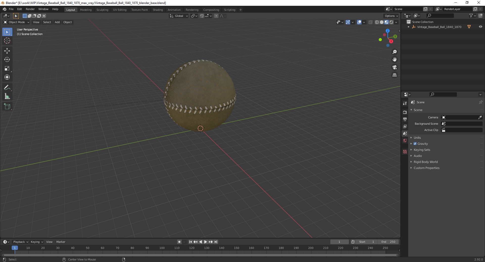 3D Vintage_Baseball_Ball_1840_1870