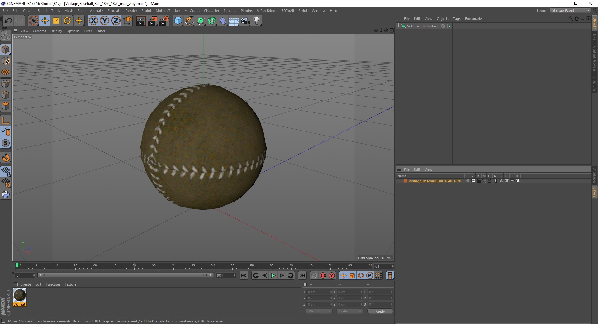 3D Vintage_Baseball_Ball_1840_1870