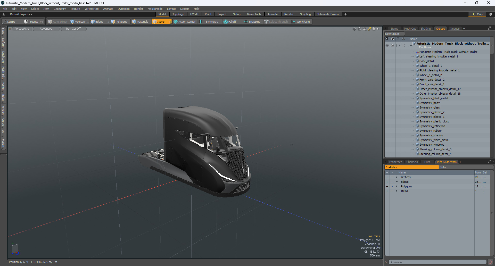 3D model Futuristic Modern Truck Black without Trailer