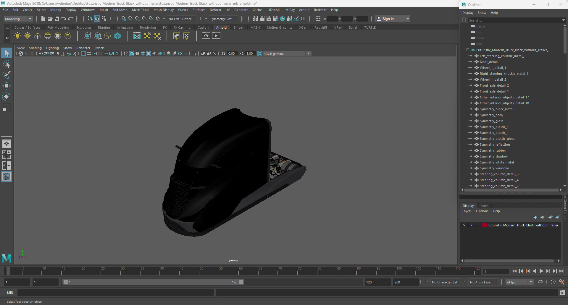 3D model Futuristic Modern Truck Black without Trailer