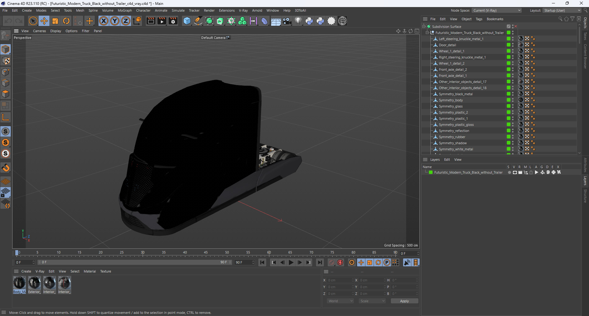 3D model Futuristic Modern Truck Black without Trailer