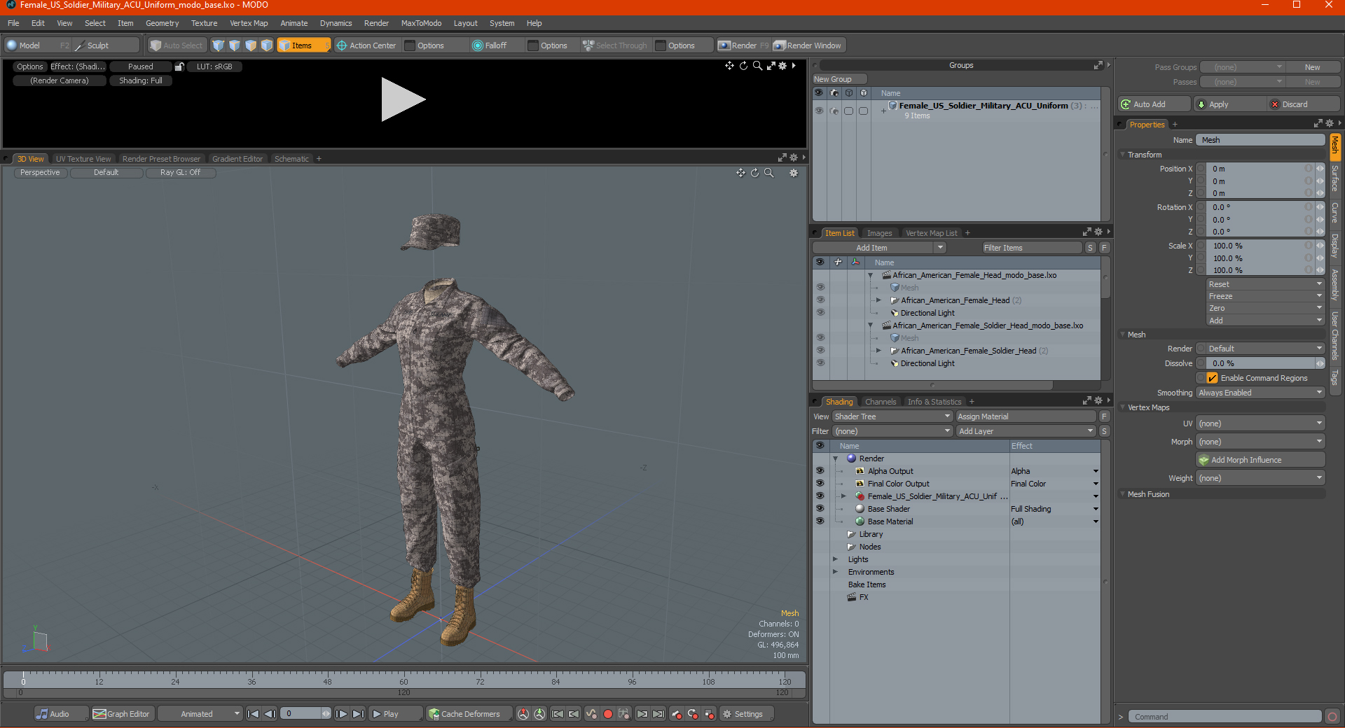 3D Female US Soldier Military ACU Uniform model