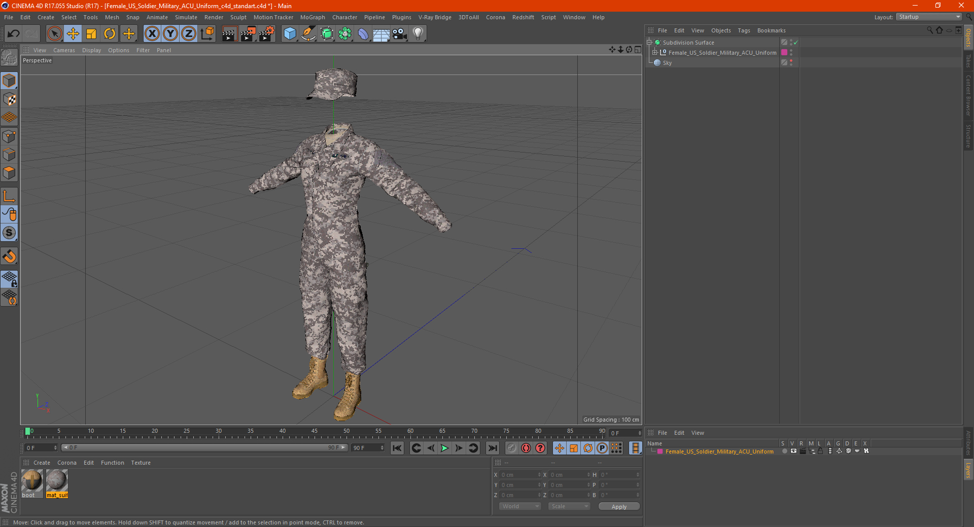3D Female US Soldier Military ACU Uniform model