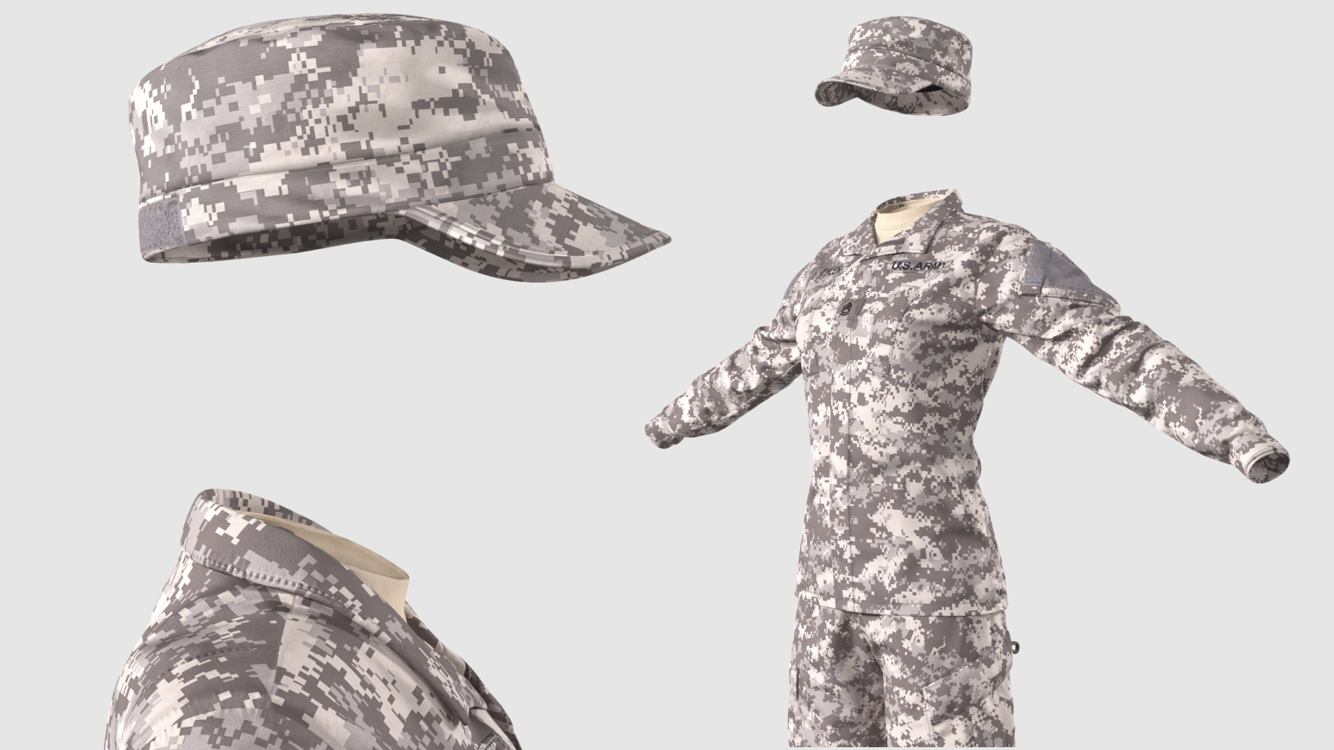 3D Female US Soldier Military ACU Uniform model