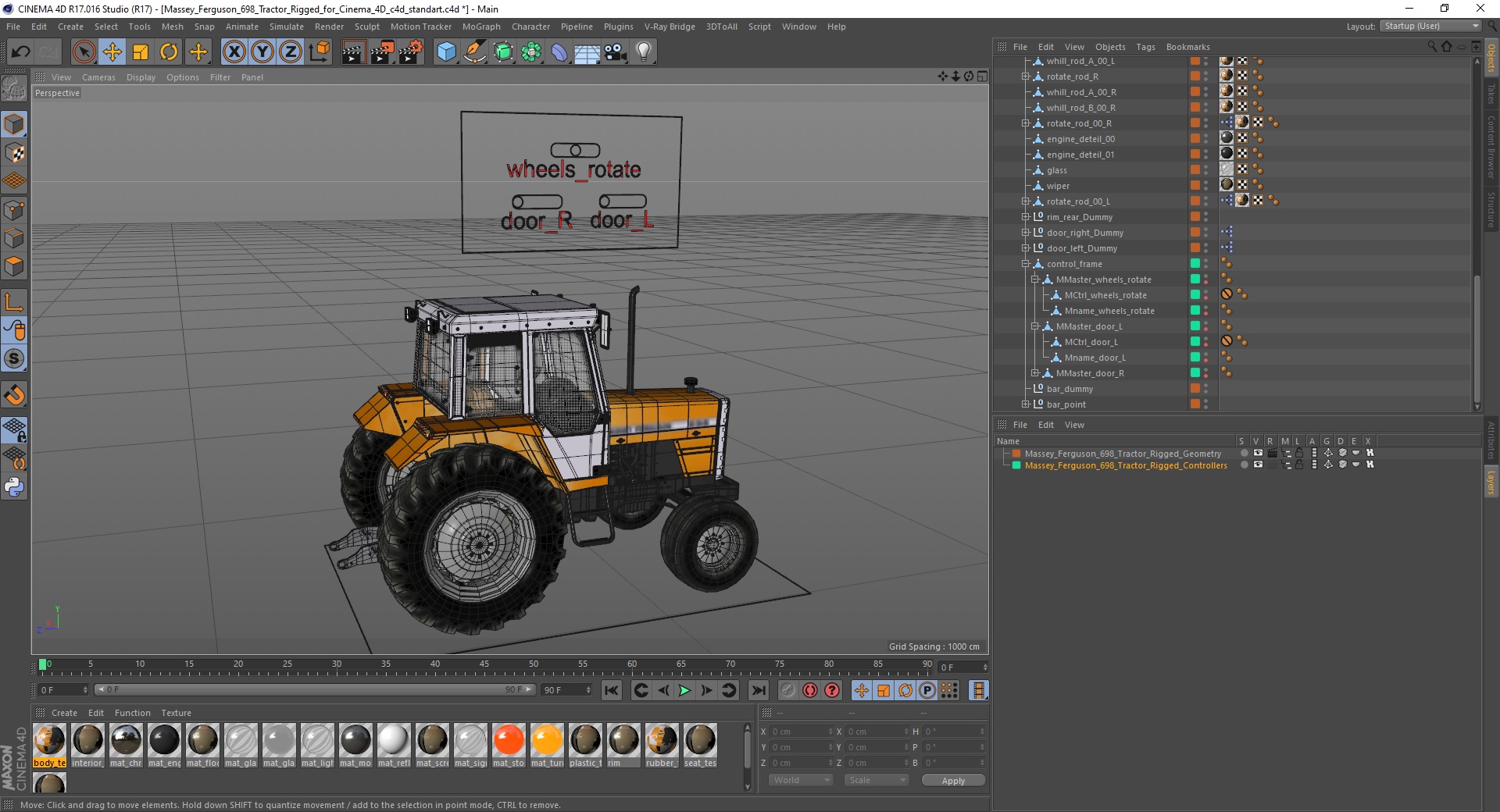 3D Massey Ferguson 698 Tractor Rigged for Cinema 4D model