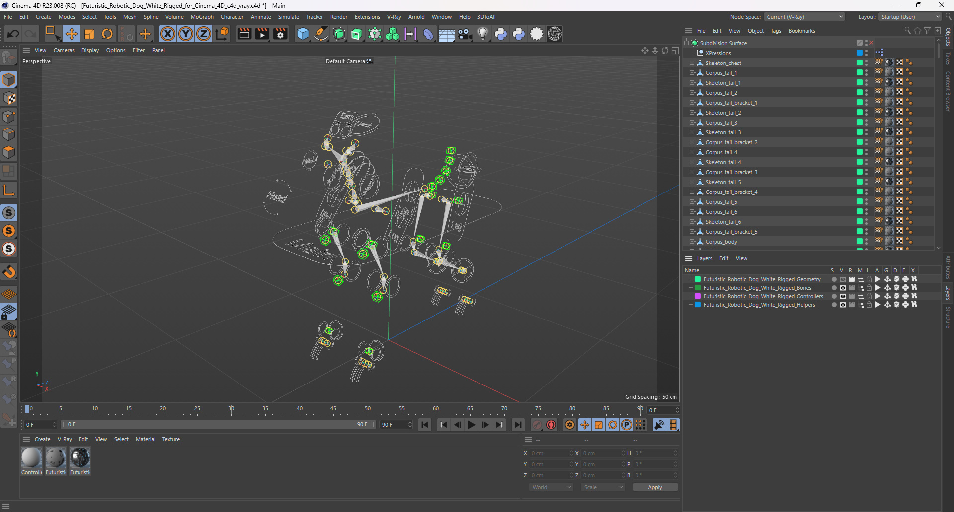 Futuristic Robotic Dog White Rigged for Cinema 4D 3D model