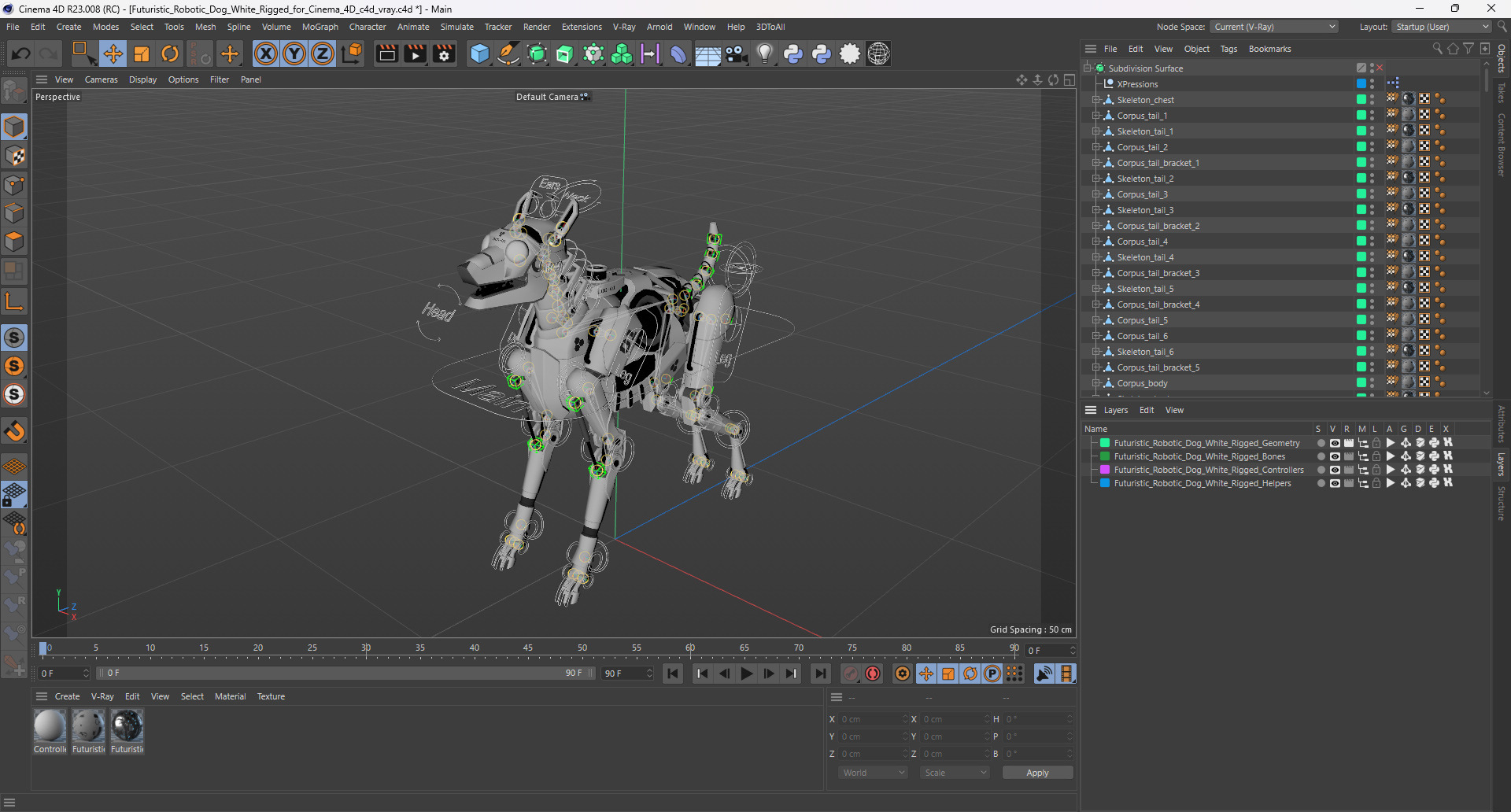 Futuristic Robotic Dog White Rigged for Cinema 4D 3D model