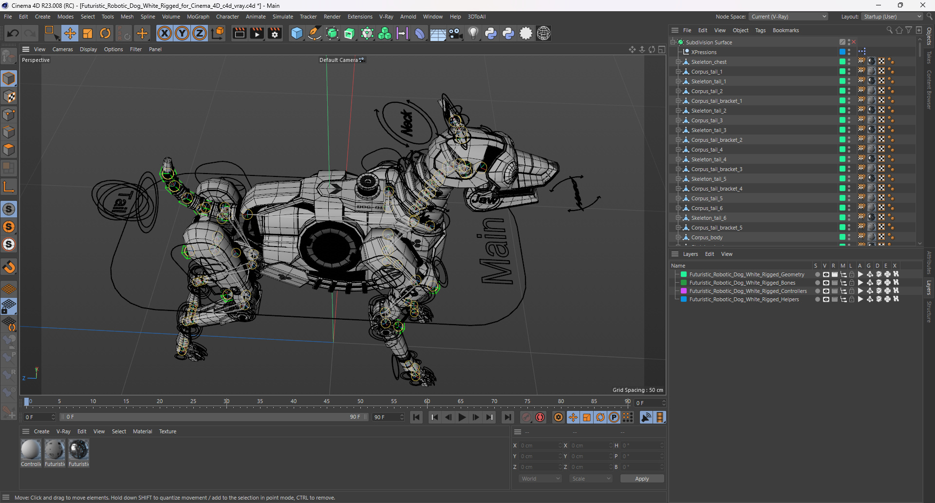 Futuristic Robotic Dog White Rigged for Cinema 4D 3D model