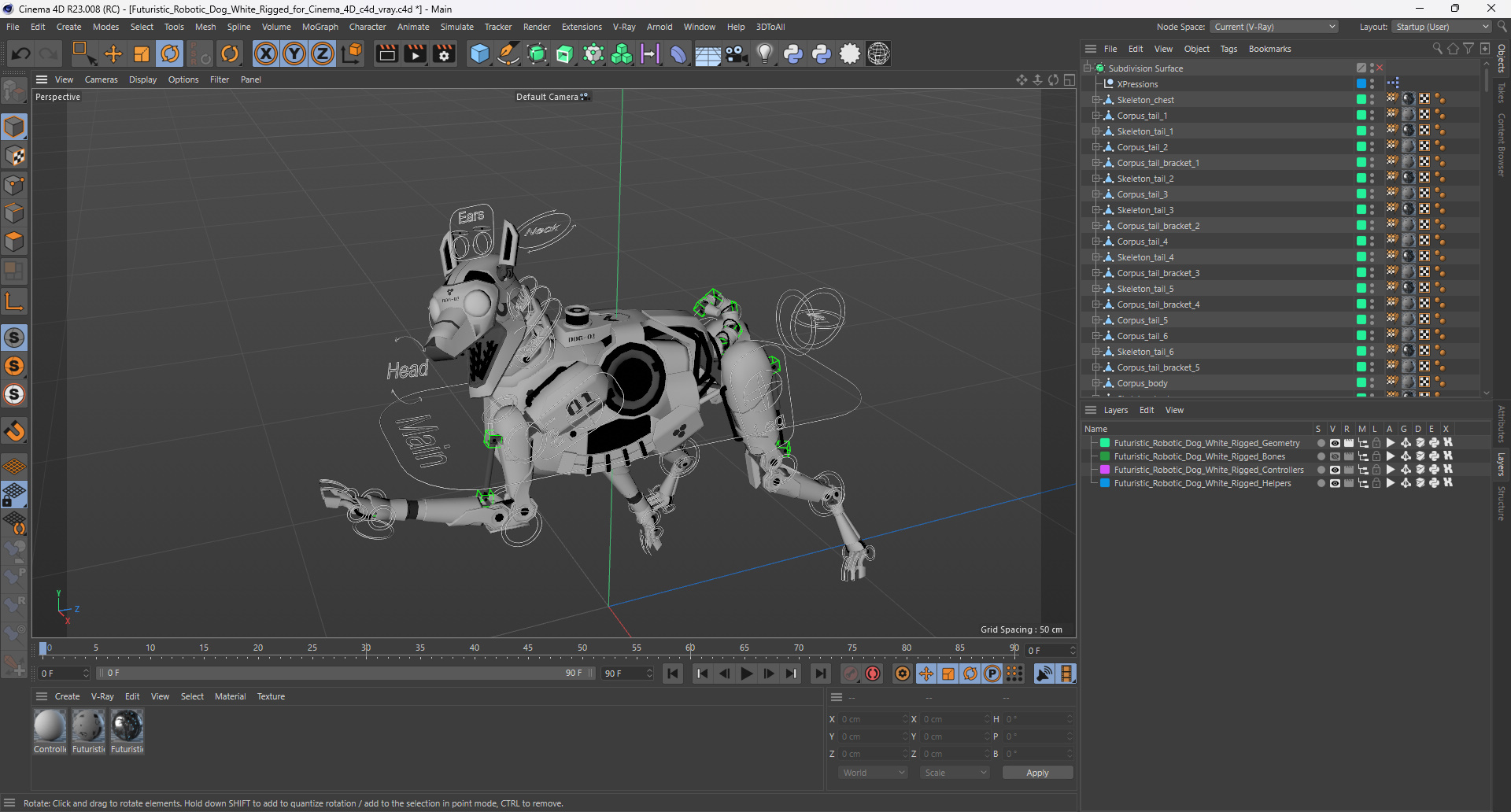 Futuristic Robotic Dog White Rigged for Cinema 4D 3D model