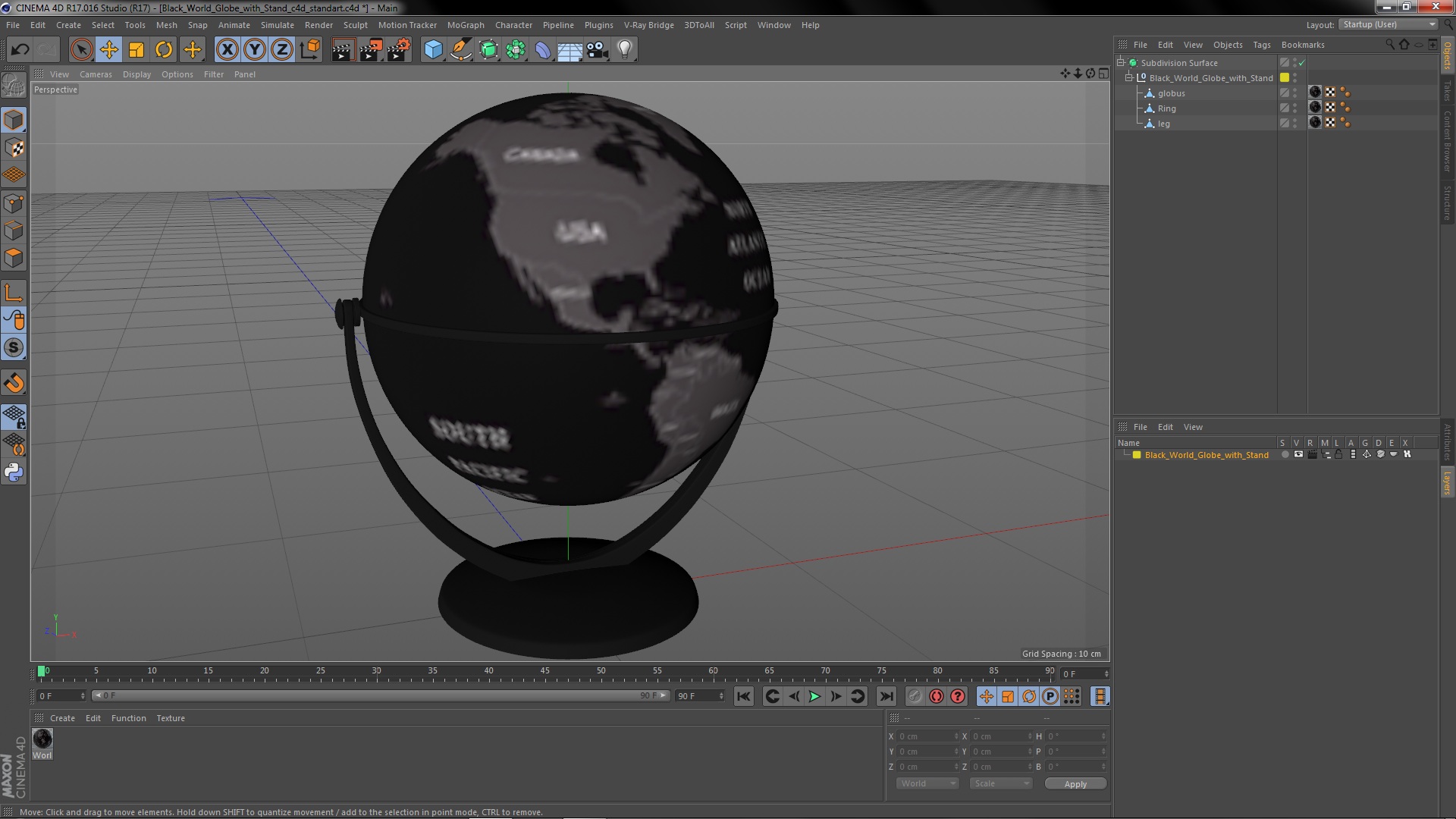 3D Black World Globe with Stand model