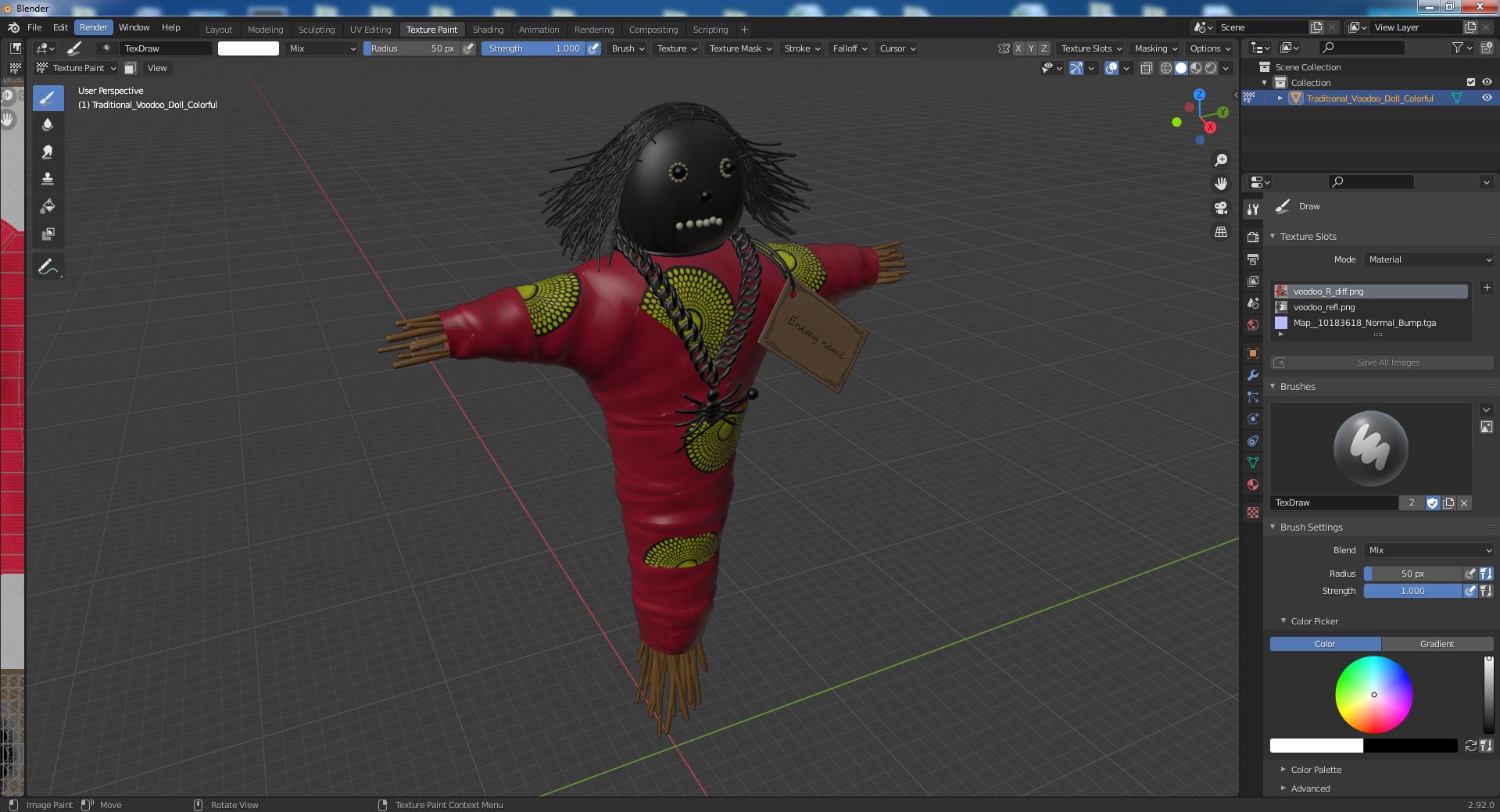 Traditional Voodoo Doll Colorful 3D