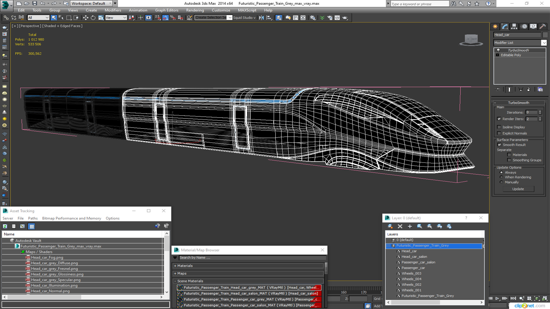 3D Futuristic Passenger Train Grey