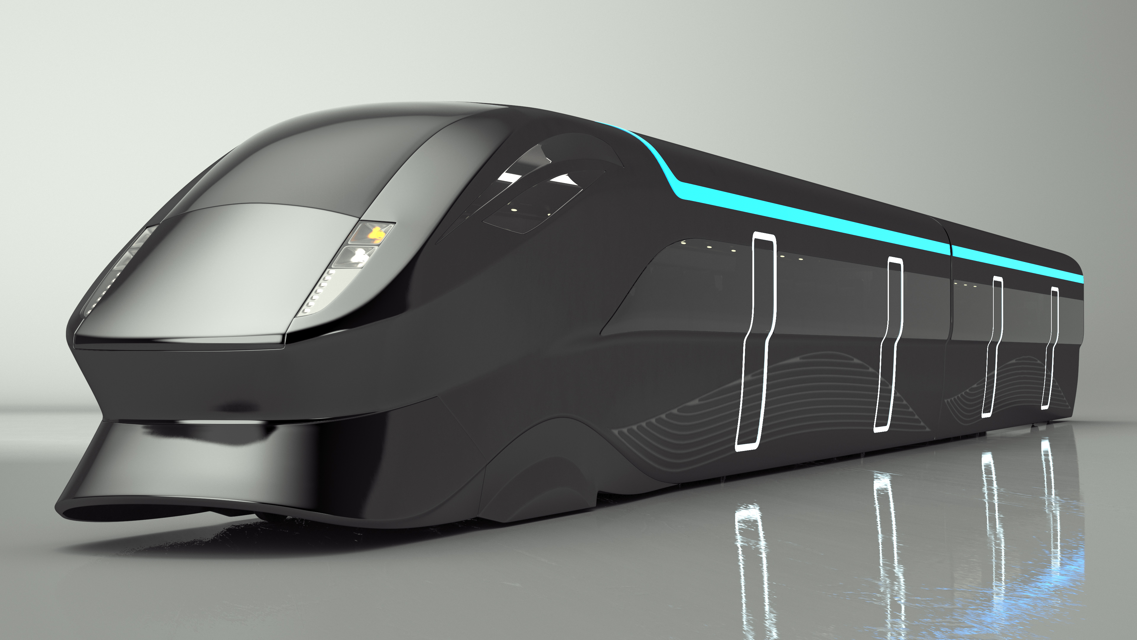 3D Futuristic Passenger Train Grey