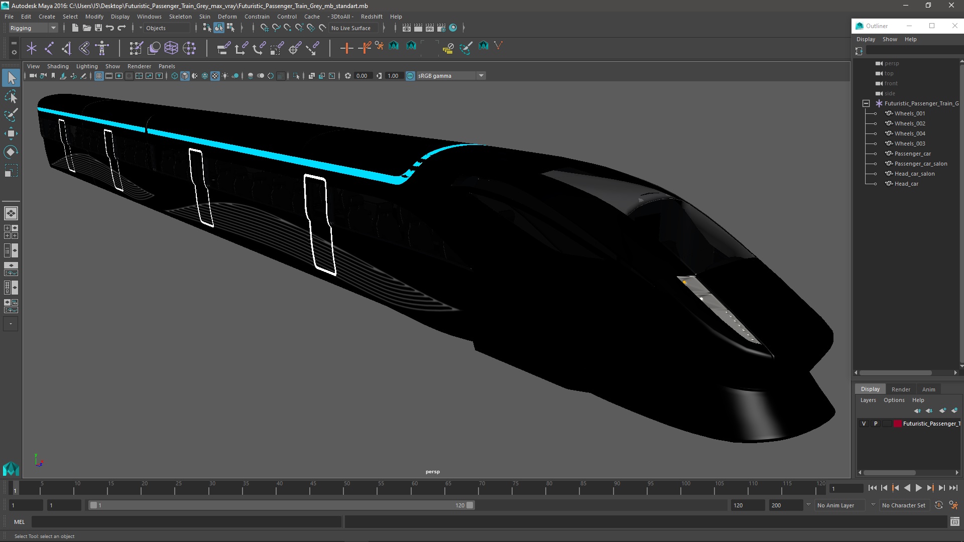 3D Futuristic Passenger Train Grey