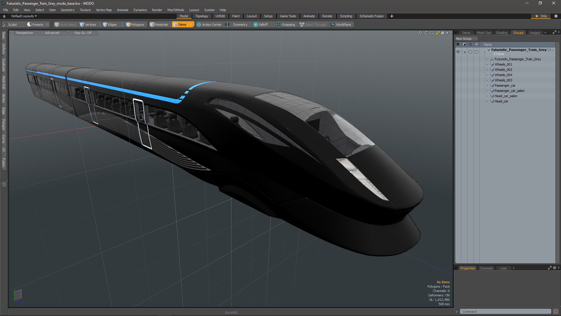 3D Futuristic Passenger Train Grey