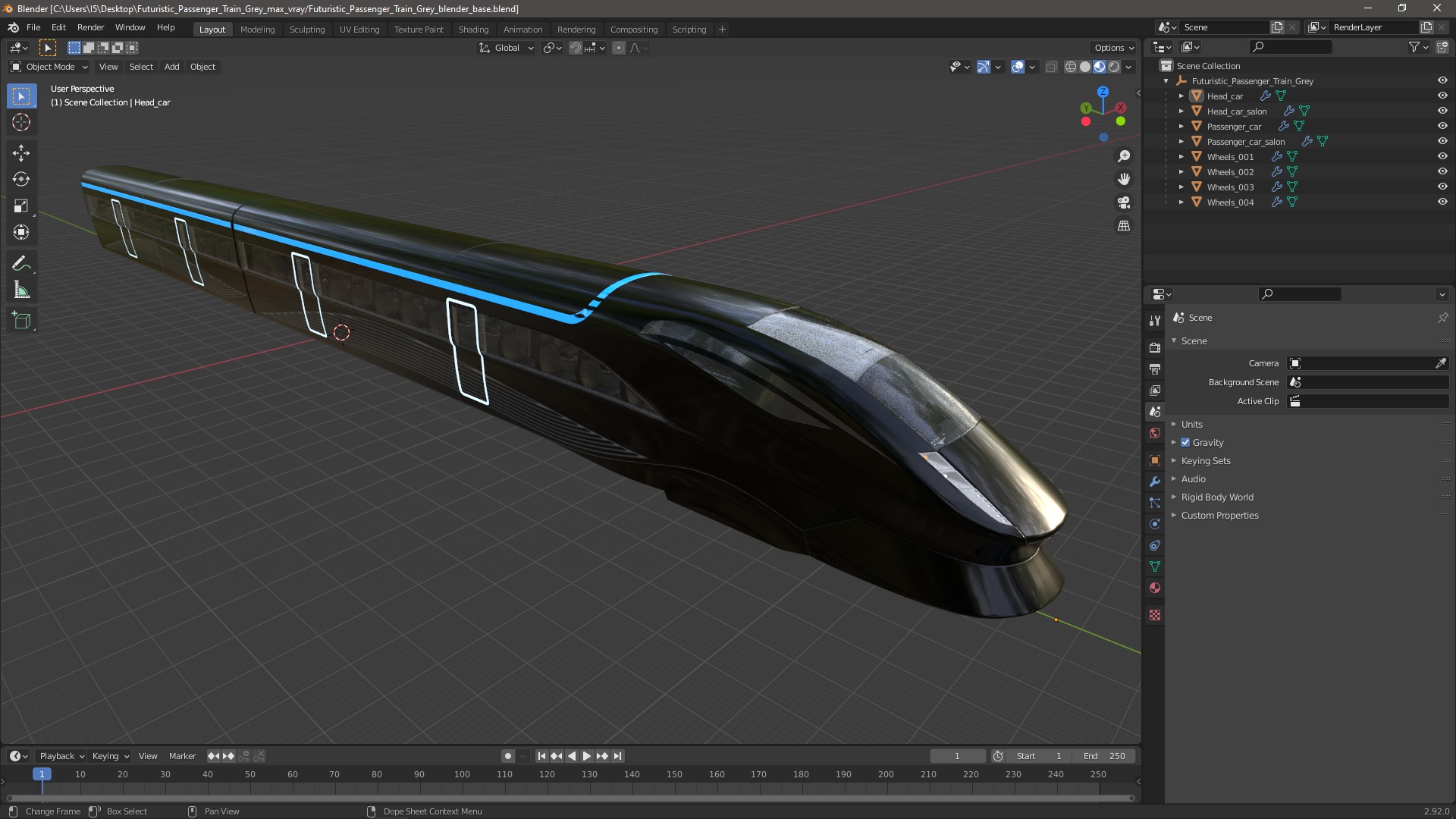 3D Futuristic Passenger Train Grey