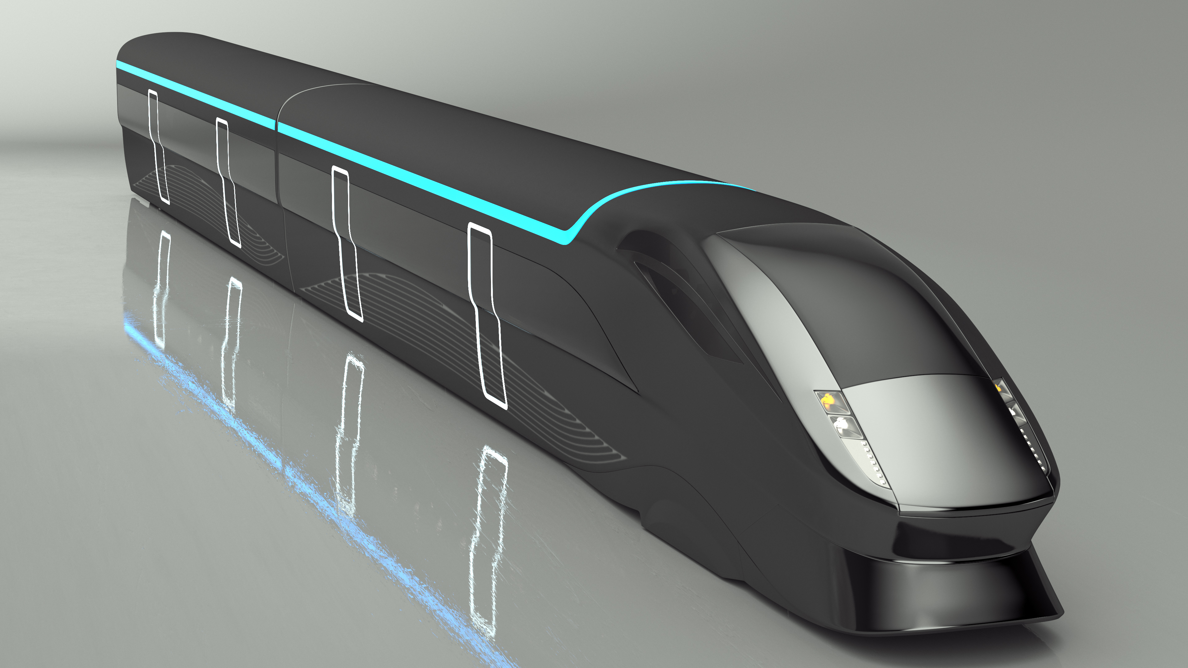3D Futuristic Passenger Train Grey