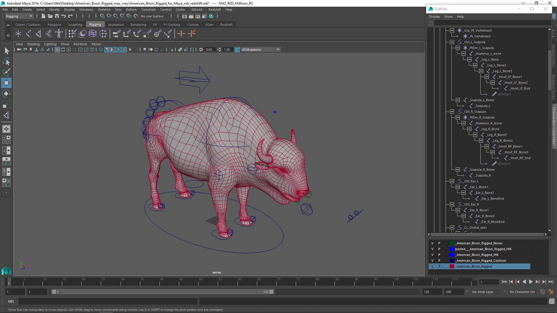 3D model American Bison Rigged for Maya
