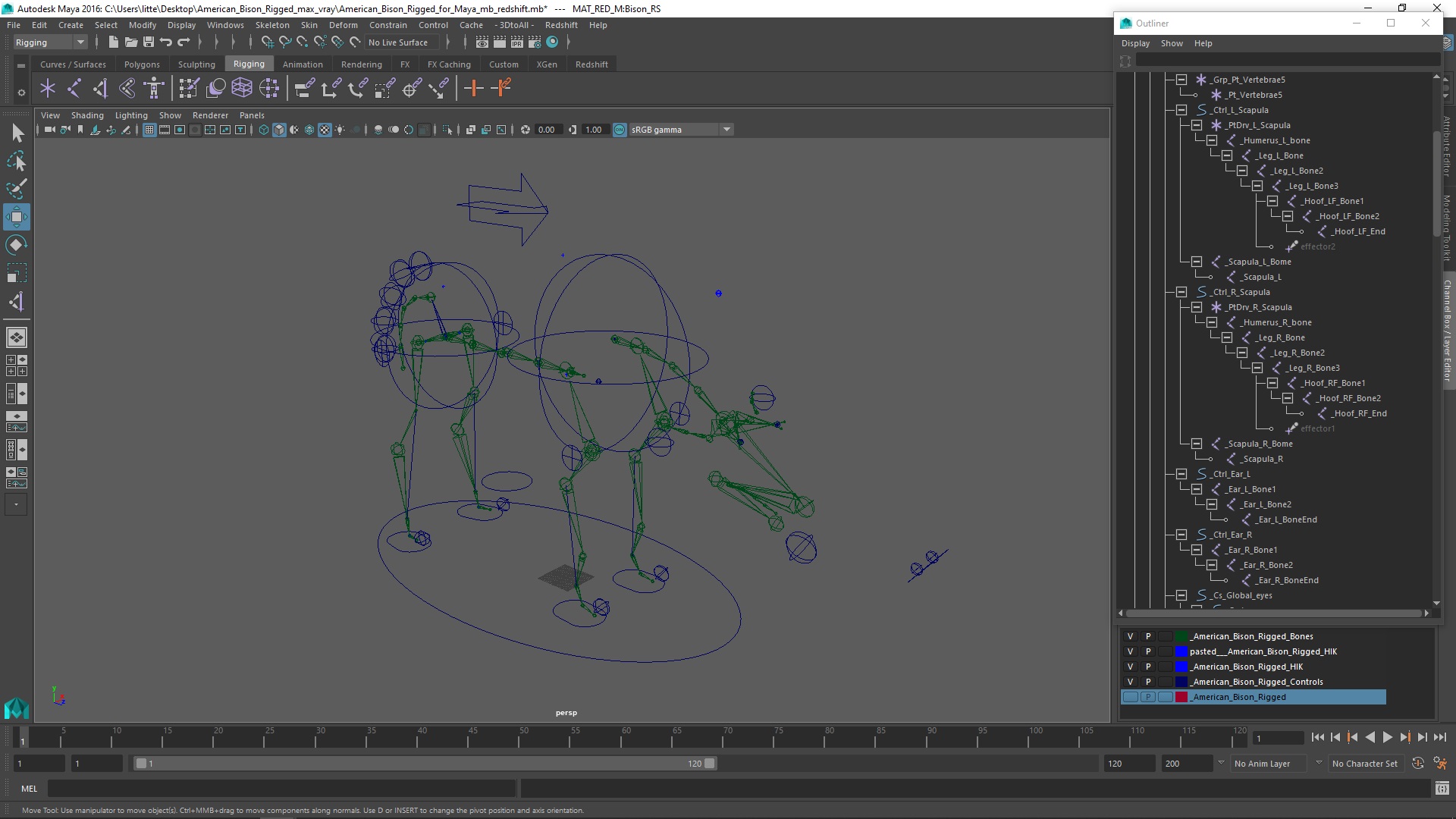 3D model American Bison Rigged for Maya