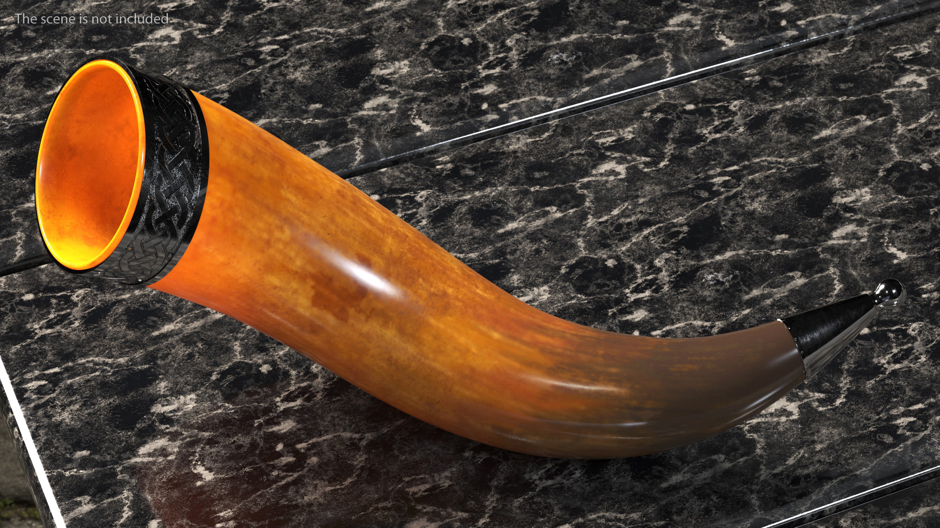 Old Dark Drinking Horn with Silver Trim 3D model