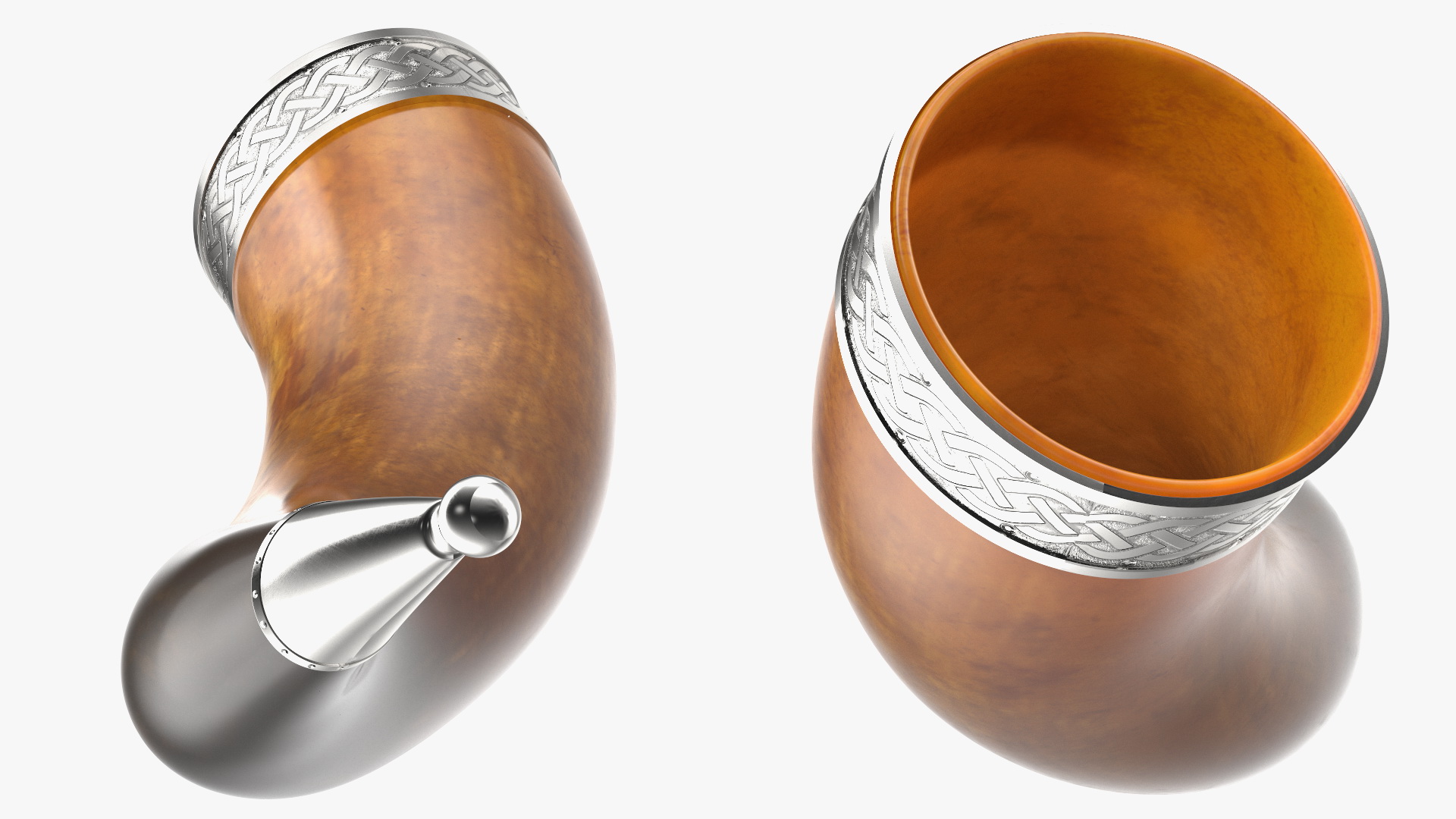 Old Dark Drinking Horn with Silver Trim 3D model