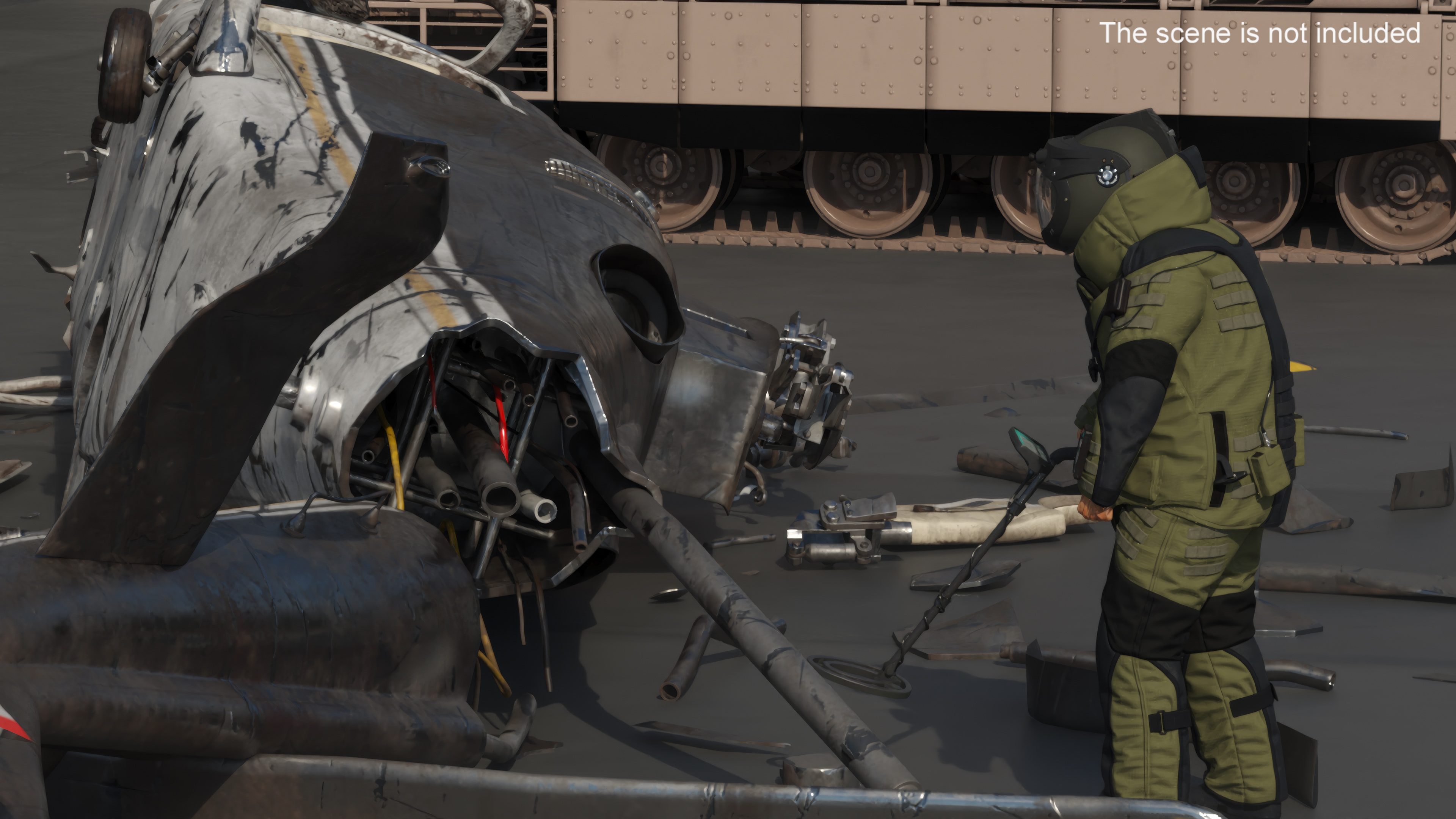 Вomb Disposal Expert Examines Wreckage Plane 3D model