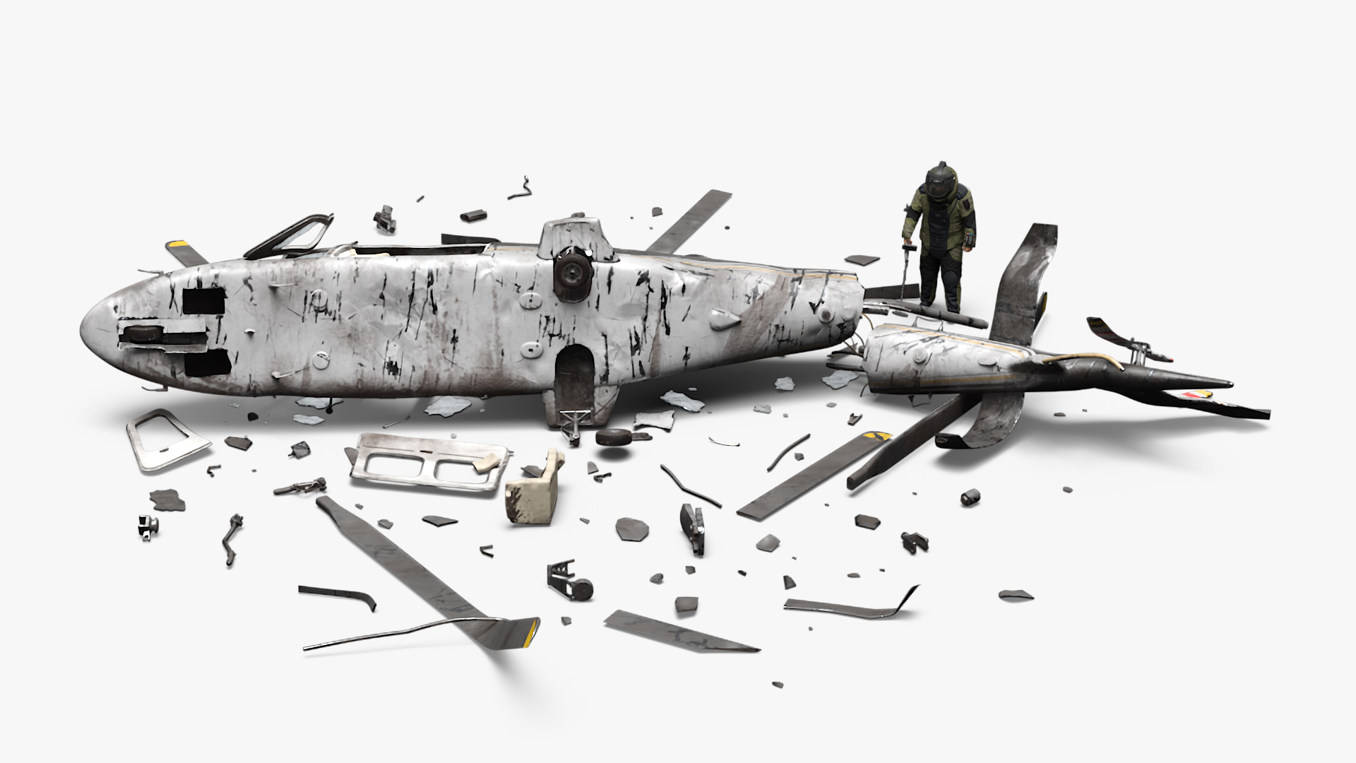 Вomb Disposal Expert Examines Wreckage Plane 3D model