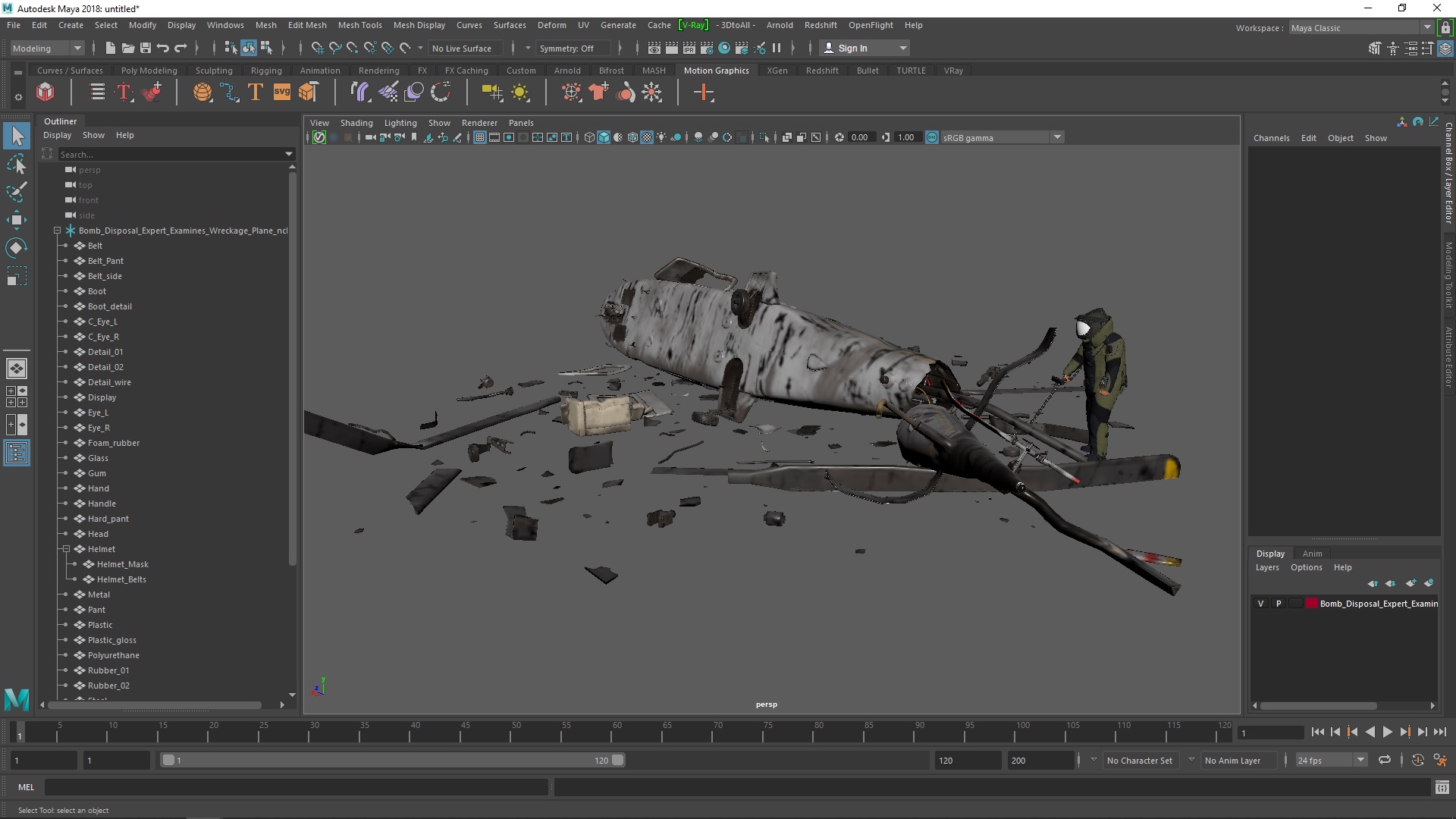 Вomb Disposal Expert Examines Wreckage Plane 3D model