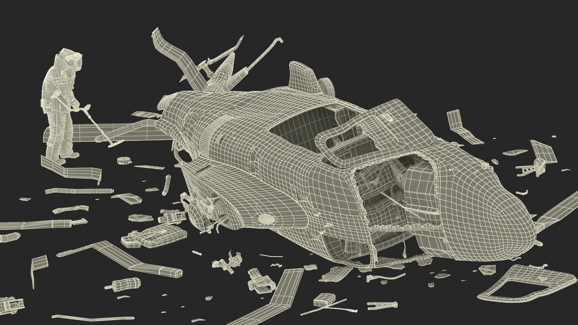 Вomb Disposal Expert Examines Wreckage Plane 3D model