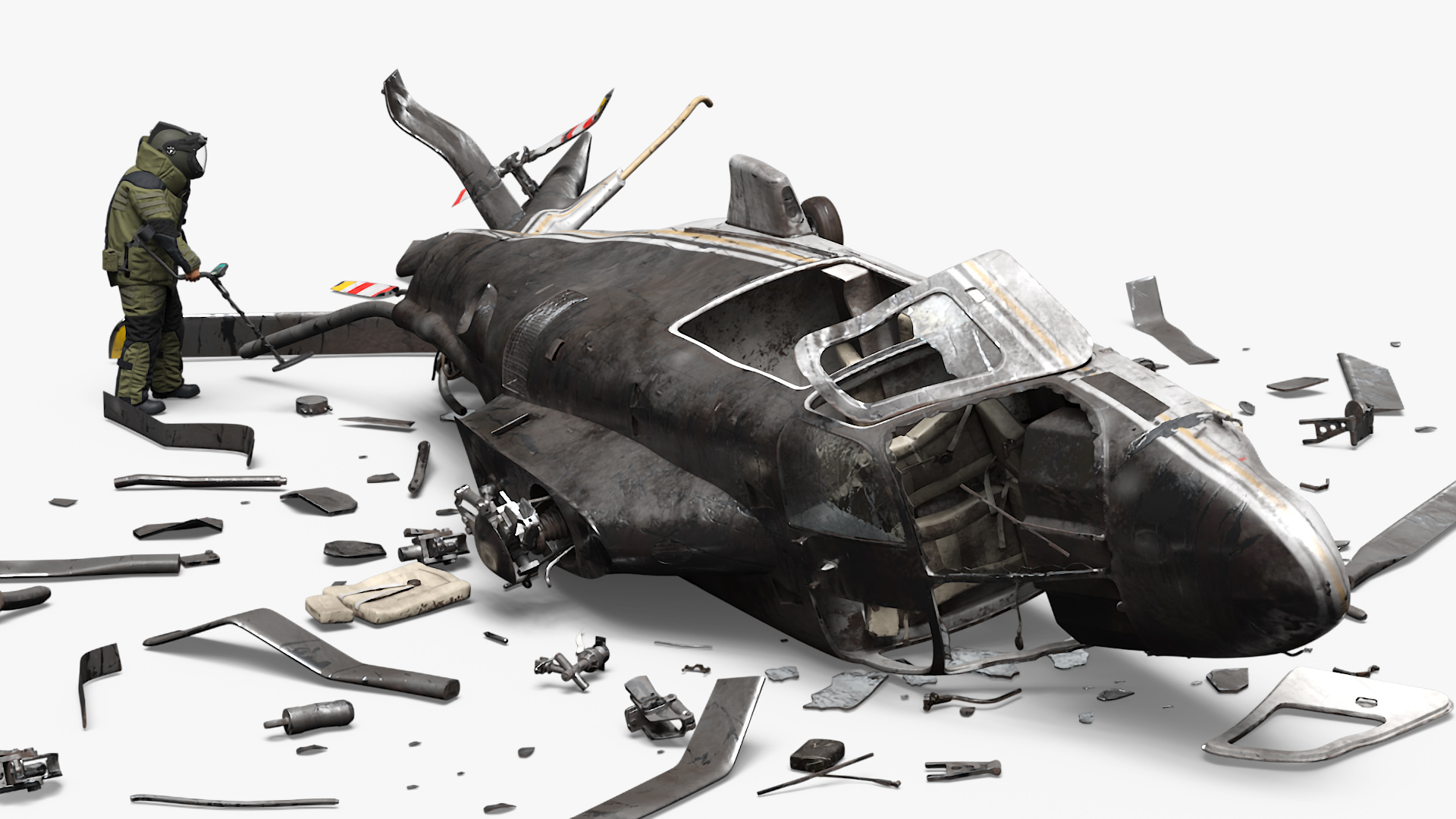 Вomb Disposal Expert Examines Wreckage Plane 3D model