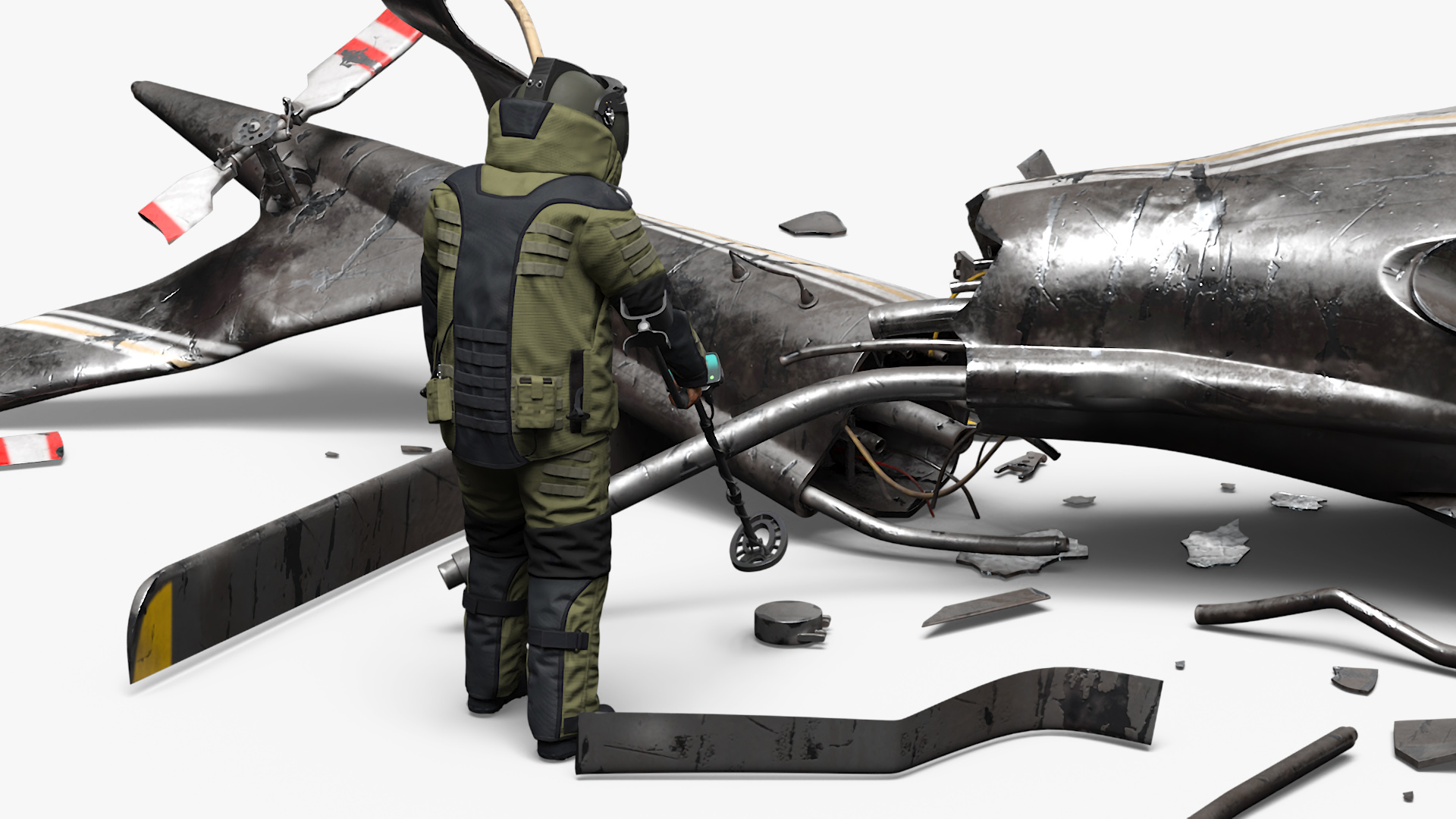 Вomb Disposal Expert Examines Wreckage Plane 3D model