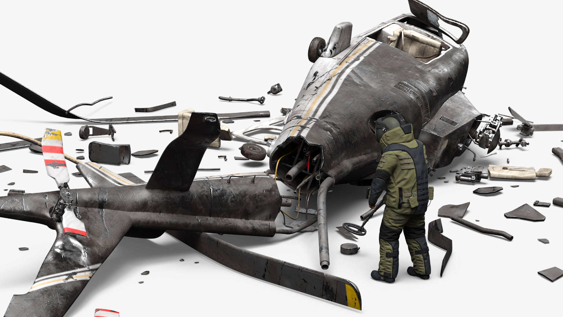 Вomb Disposal Expert Examines Wreckage Plane 3D model
