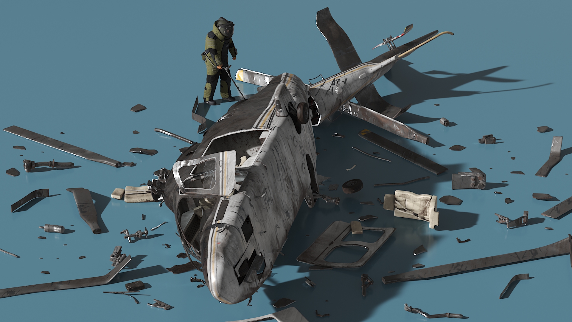 Вomb Disposal Expert Examines Wreckage Plane 3D model