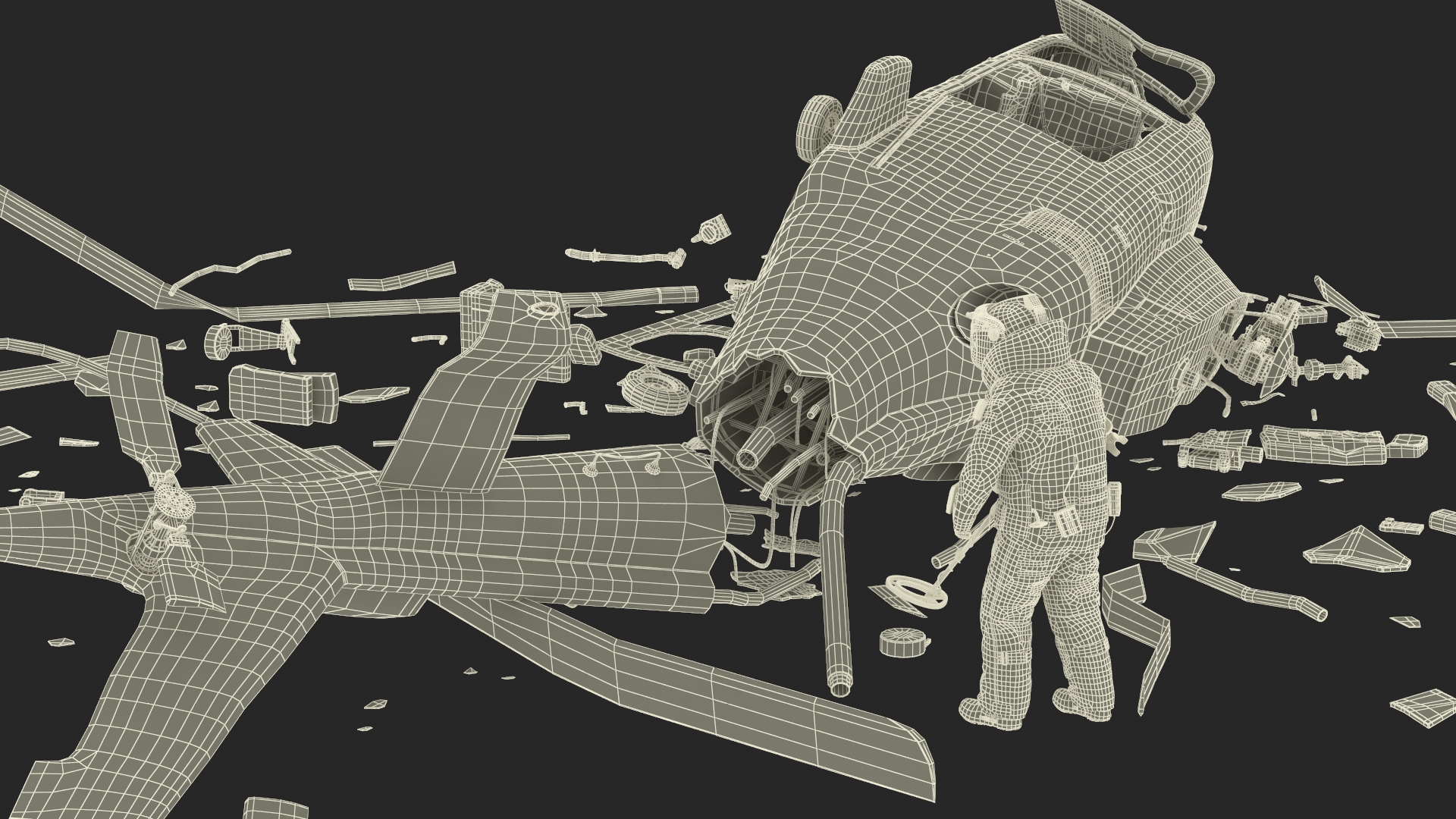 Вomb Disposal Expert Examines Wreckage Plane 3D model