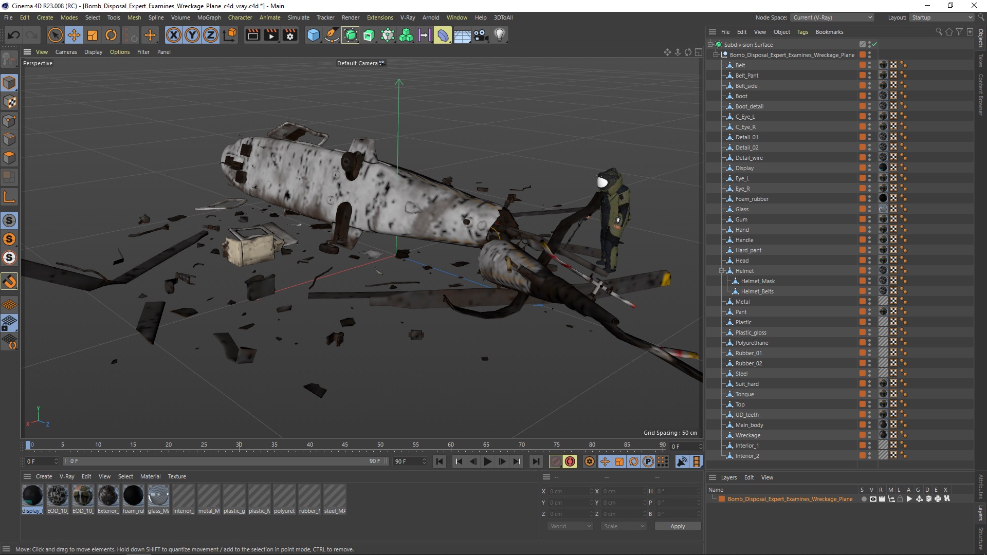 Вomb Disposal Expert Examines Wreckage Plane 3D model