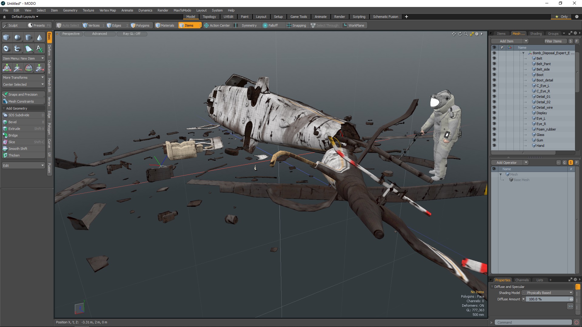 Вomb Disposal Expert Examines Wreckage Plane 3D model