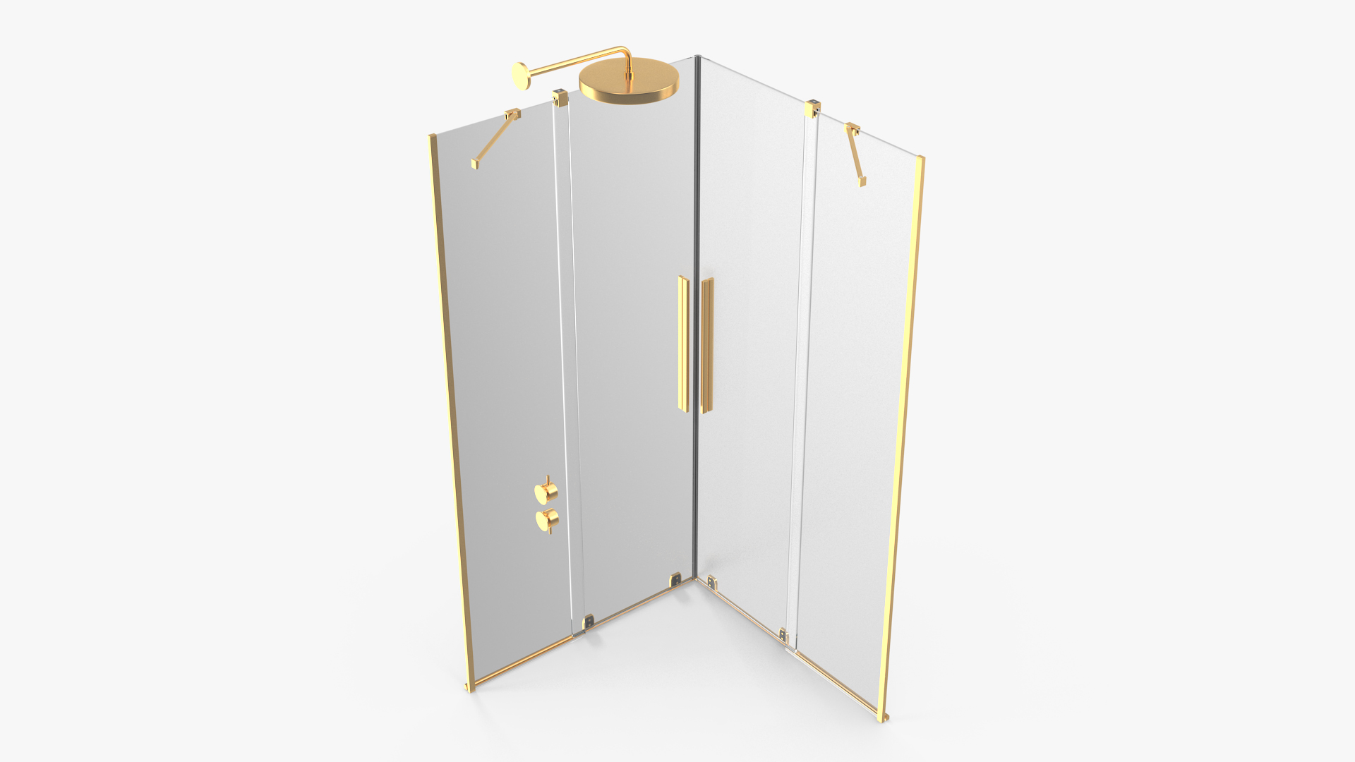 Crystal Shower Cabin Sliding Doors Gold 3D model